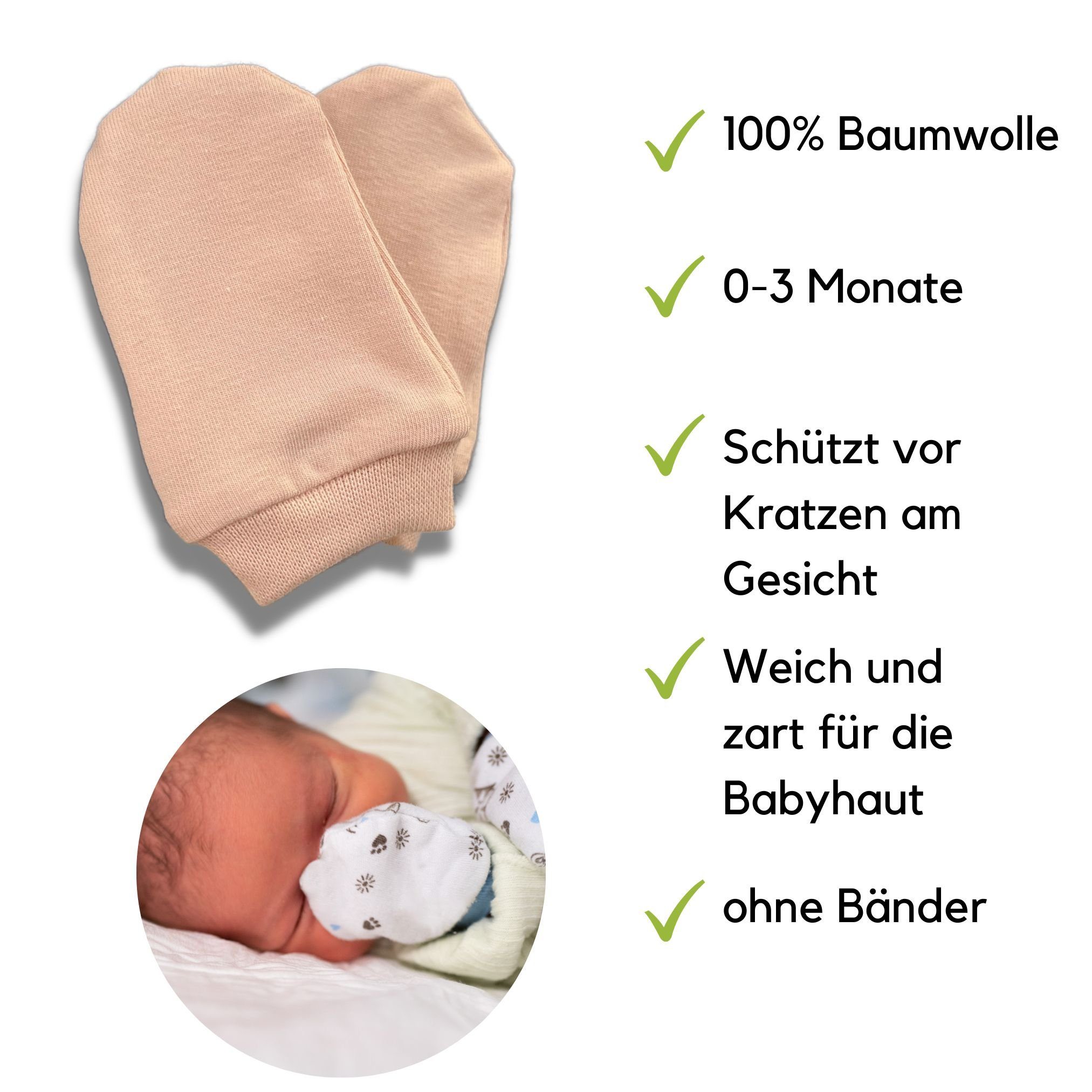 Babymajawelt Baumwollhandschuhe für Kratzschutz Baby-Fäustlinge) Baumwolle, Neugeborene Reine Kratzfäustlinge Fäustlinge in EU Made Babyhandschuhe Atmungsaktiv, puderrosa 11237 (Set