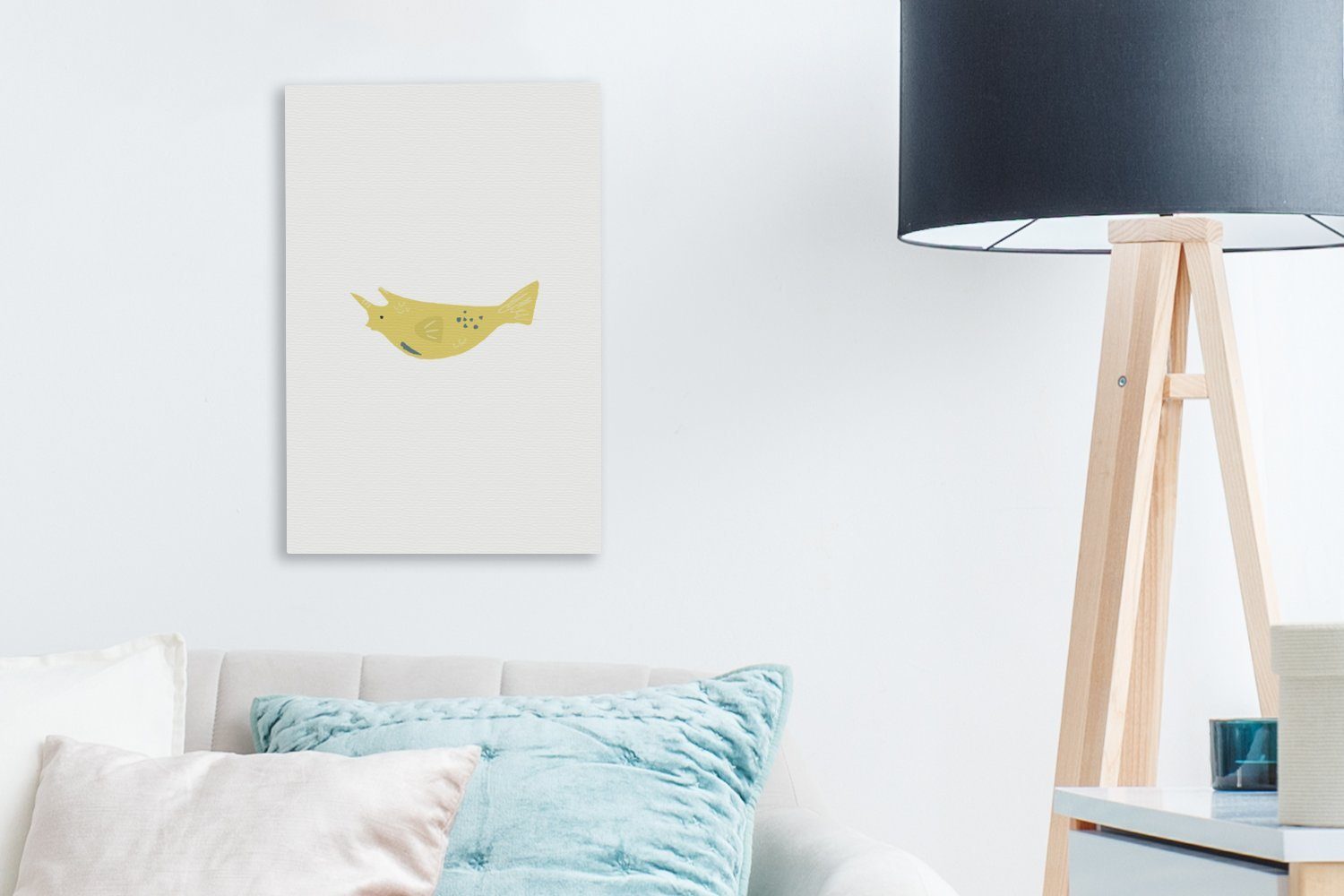 - Gelb, Fisch Zackenaufhänger, fertig Gemälde, (1 cm - St), inkl. Leinwandbild OneMillionCanvasses® Leinwandbild Pastell 20x30 bespannt