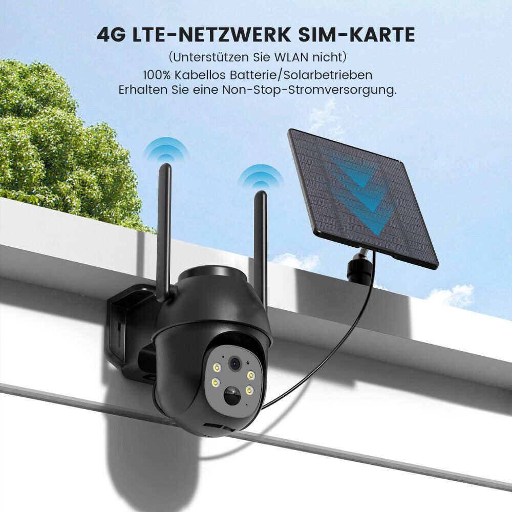 Topcony Überwachungskamera 4G LTE Überwachungskamera Aussen mit SIM Karte (Campingbus, Farm, Außenbereich, Wald, Aussen, Straße, 1-tlg., Menschenerkennung Automatische Verfolgung Cloud/TF-Speicher)