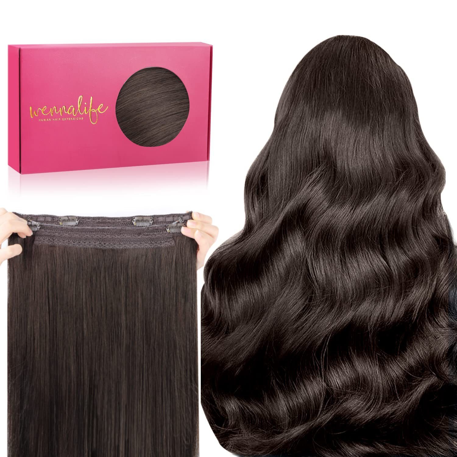 Wennalife Echthaar-Extension »100 % Echthaarverlängerungen, Halo-Haare,  lange glatte Haarteile für Frauen, neu dunkelbraun« online kaufen | OTTO