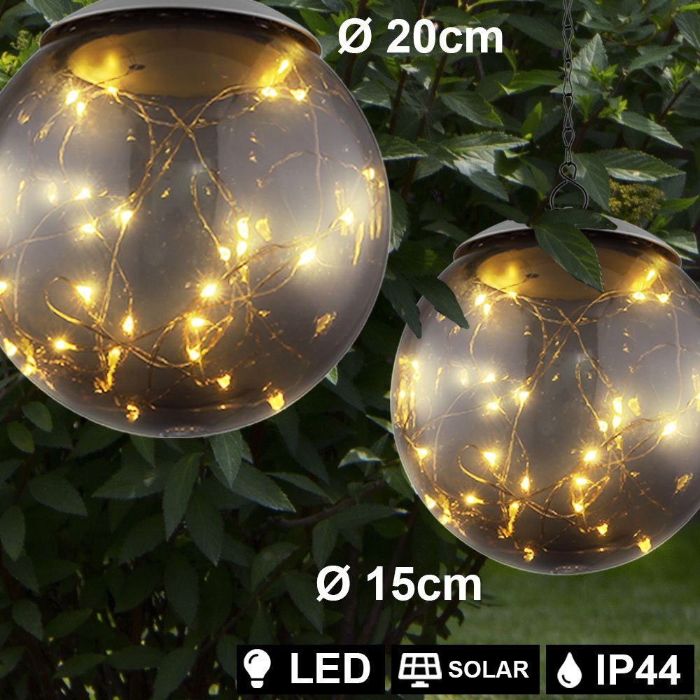 Kugel LED-Leuchtmittel Leuchten Garten Warmweiß, fest verbaut, etc-shop Hänge Lichterkette LED Außen-Deckenleuchte, 2x Deko Solar Design