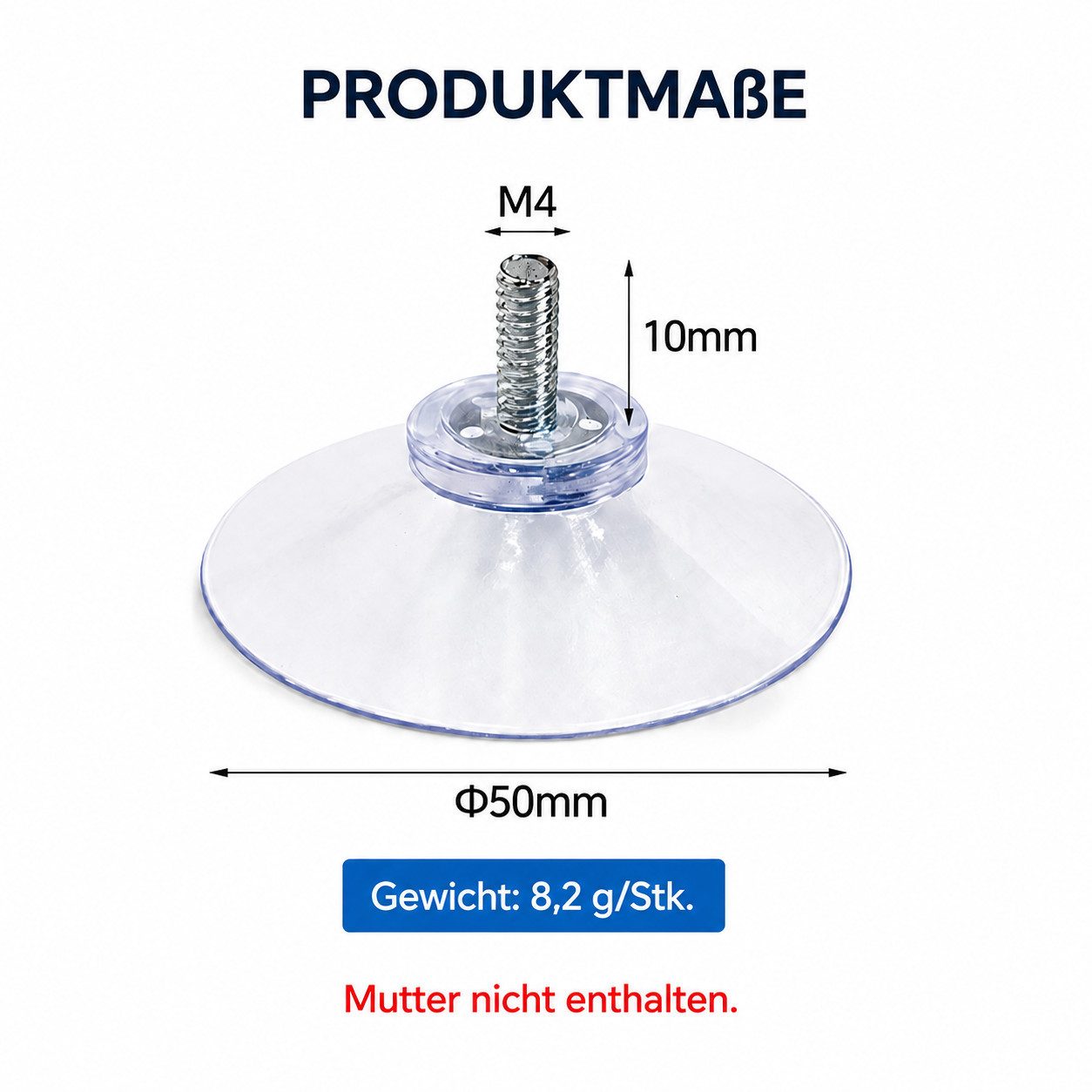 XEOOCE Wandhaken Saugnäpfe, Transparent, Mit M4-Schraube, Ohne Mutter, 10 Stück, Glas, Fliesen, Kunststoff, glatte Oberflächen, Metall, (Set, 10er Set)