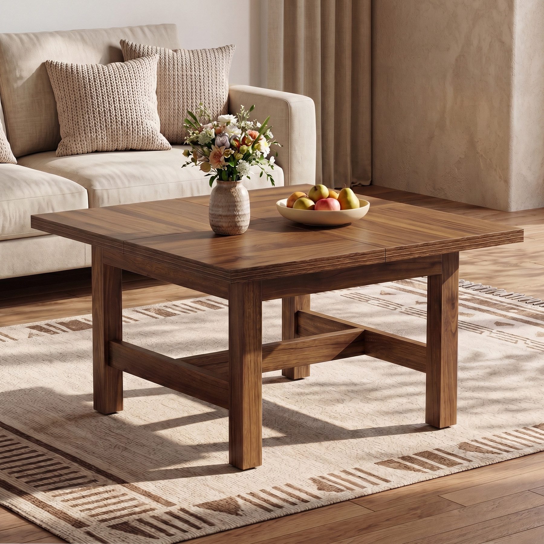 Tribesigns Couchtisch 79 cm Beistelltisch aus Holz, quadratischer Sofatisch im Landhausstil