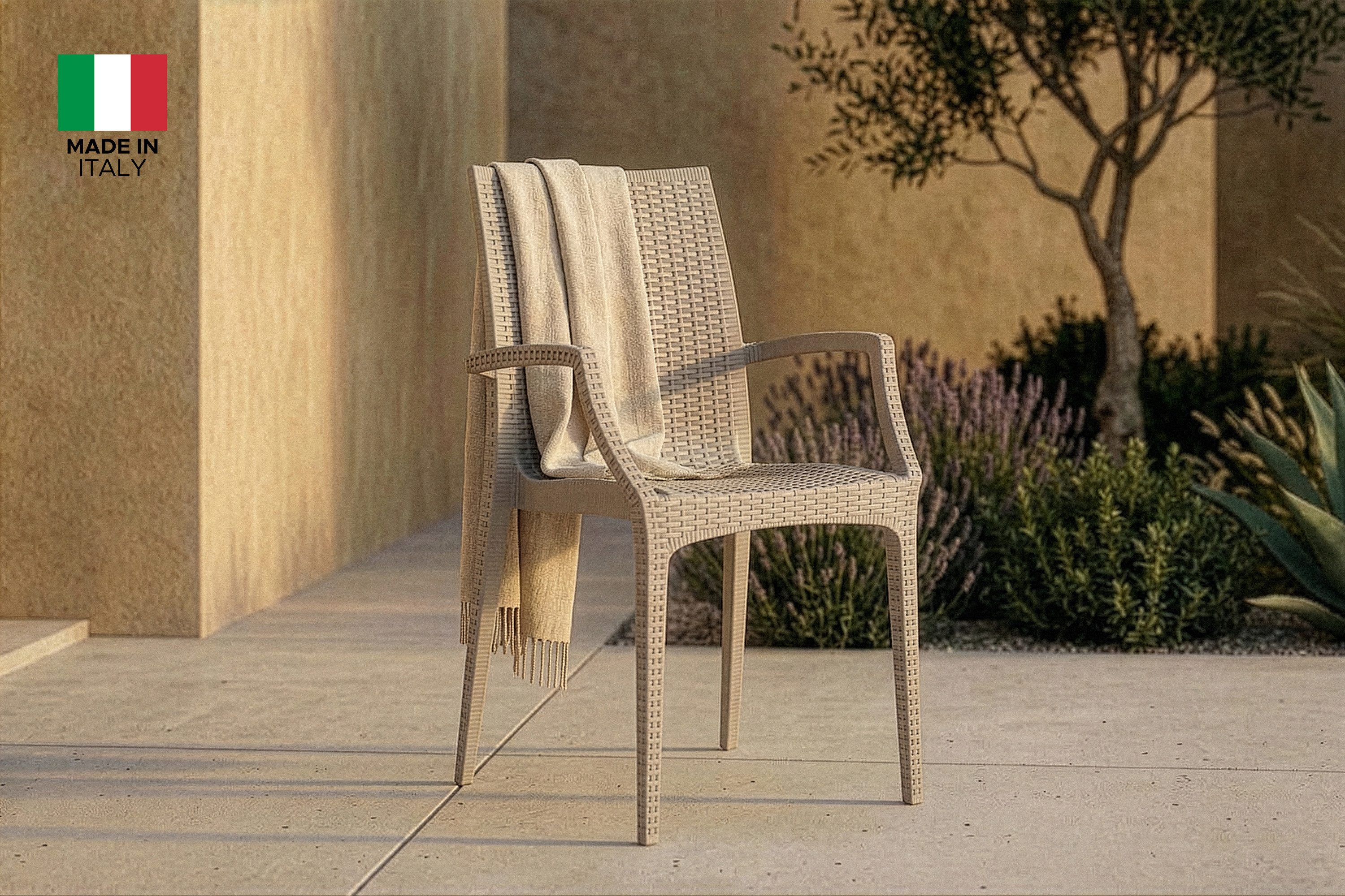 KONSIMO® Gartenstuhl ETULI Gartenstühle, Stapelstuhl, Premiumware aus Italien, Modern (Set, 2 St), witterungsbeständiges Material, mit Armlehnen, Stapelbar