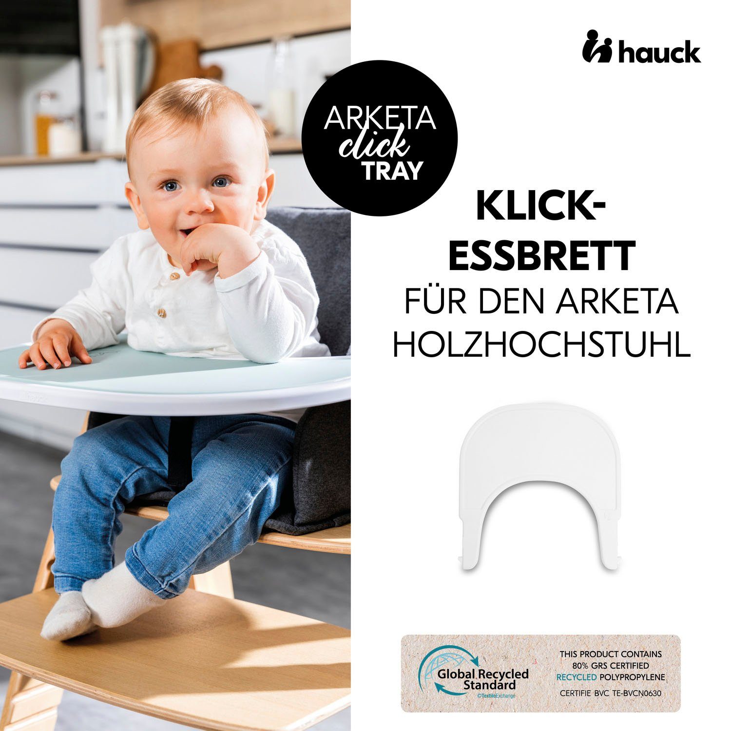 Hauck Hochstuhltablett Arketa Click White, Kunststoff, recyceltem aus Material Tray