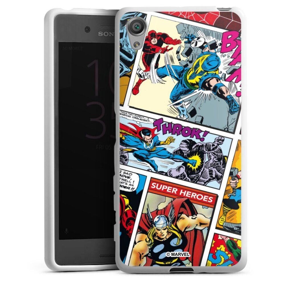 DeinDesign Handyhülle Marvel Retro Comic Blue, Sony Xperia X Silikon Hülle Bumper Case Handy Schutzhülle