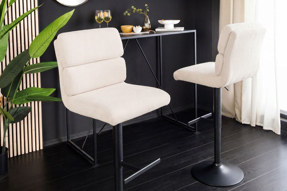 riess-ambiente Barhocker COMFORT beige/schwarz - Cord, Metall, höhenverstellbar, drehbar, weich (Einzelartikel, 1 St), Moderner Stuhl mit Lehne - ideal für Wohn – Bild 5 von 5