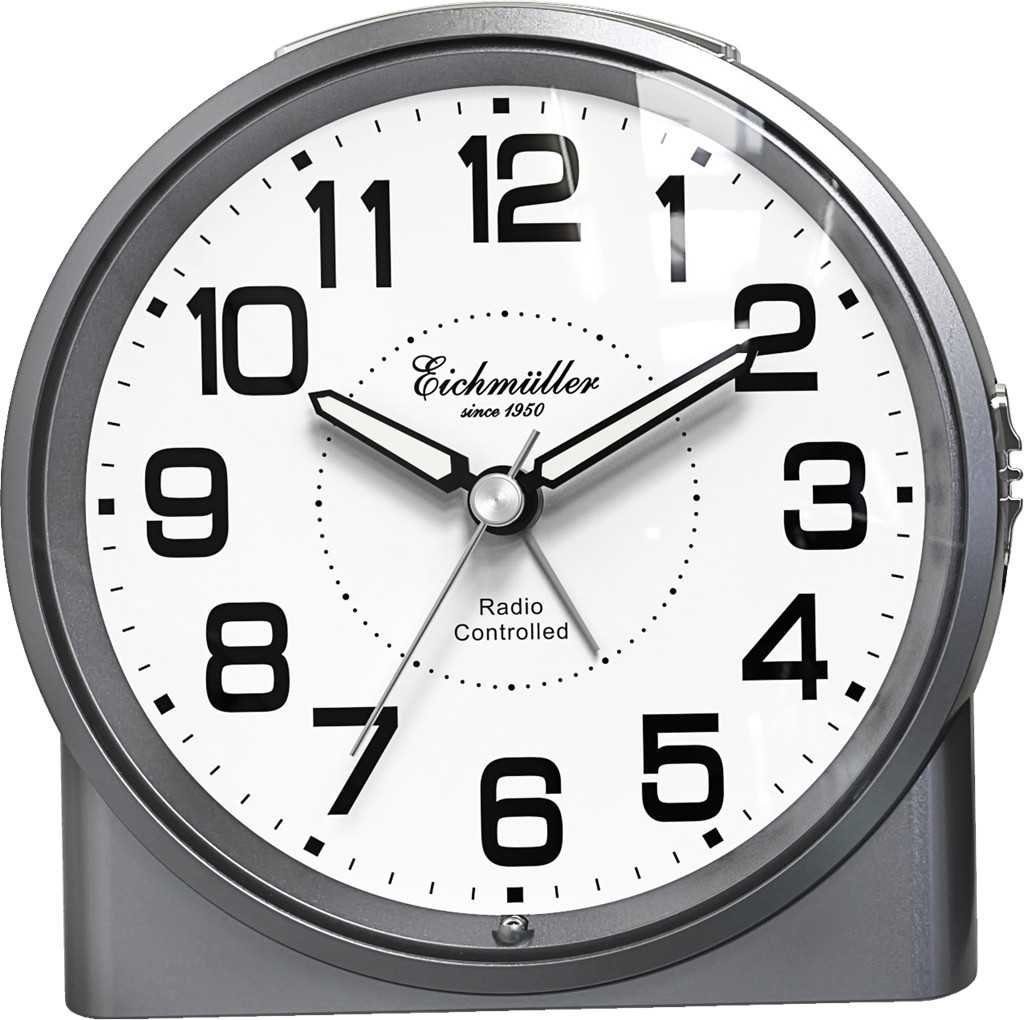 Eichmüller Funkwecker 9890-02 – Präziser grauer Wecker mit gut ablesbarem Zifferblatt