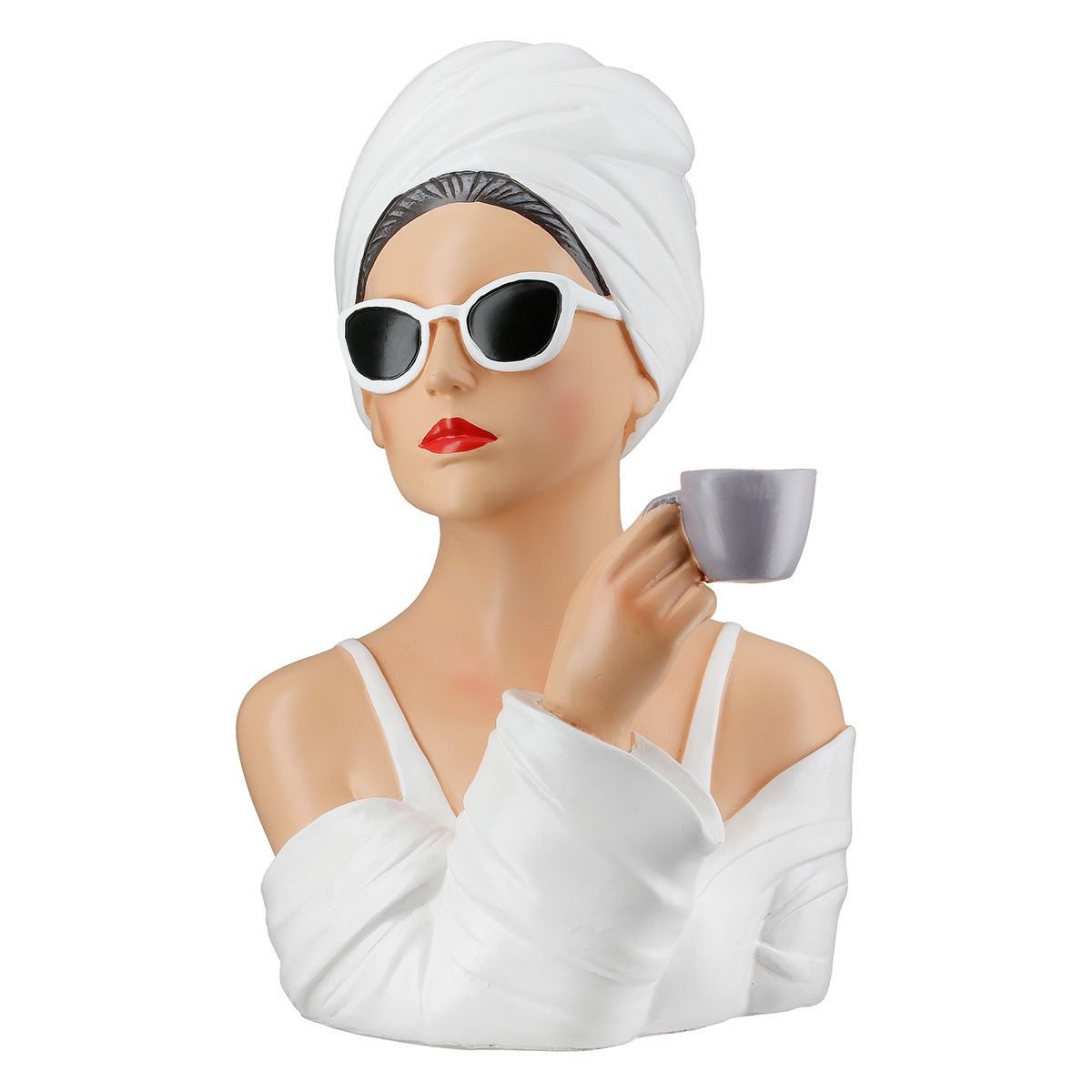 MF Skulptur Dekofigur Lady Belle – Elegante Frauenfigur mit Tasse in Weiß 28cm (1 St)