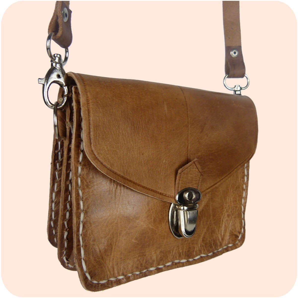 SIMANDRA Handtasche Leder Handtasche Tanger 12x16cm aus Echtleder - als Schultertasche & Gürteltasche tragbar Hellbraun