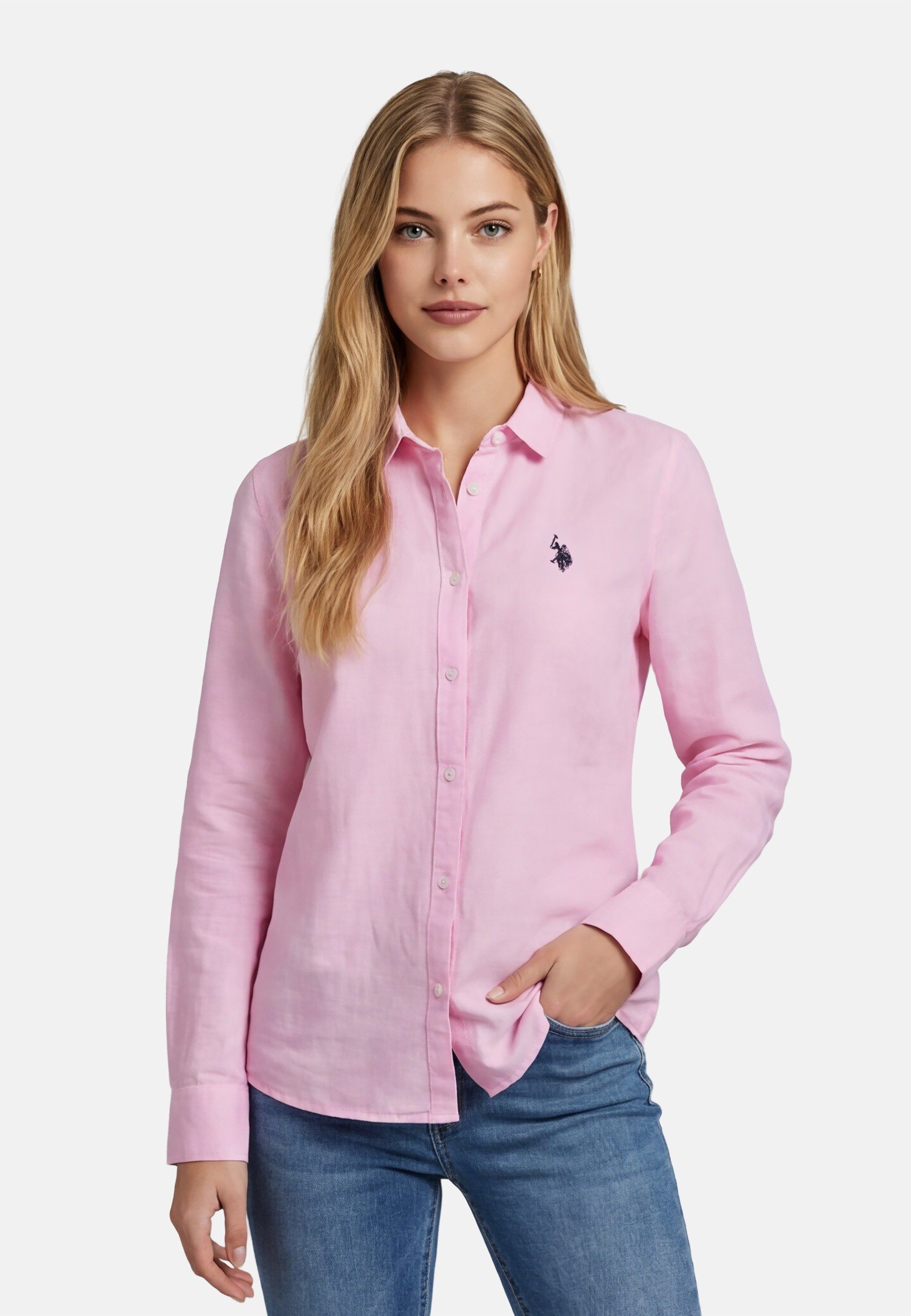 U.S. Polo Assn. Blusenshirt USBellaa Damen - Leinenbluse luftig mit Knopfleiste Leichtes Sommerhemd aus Leinenmix mit Kragen