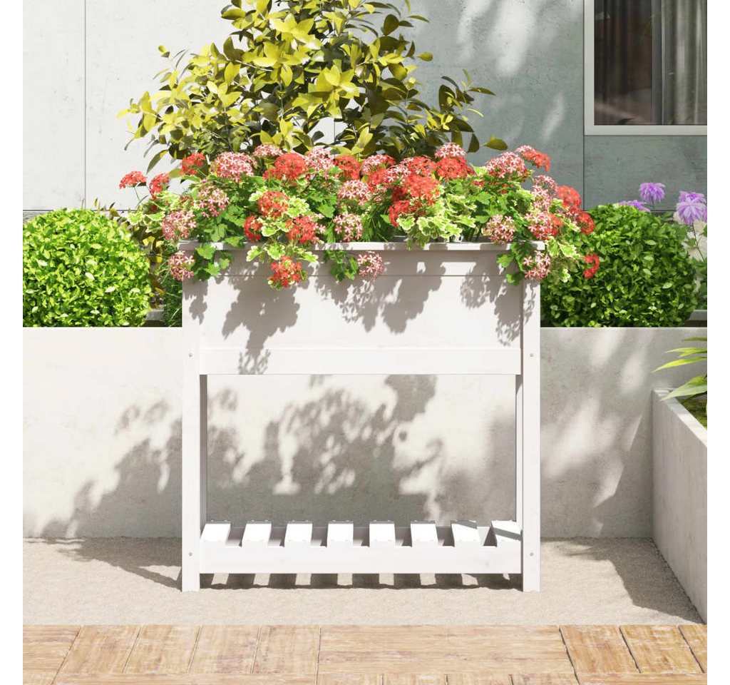 Thumbnail - vidaXL Blumentopf Pflanzkübel mit Ablage Weiß 82,5x34,5x81 cm Massivholz Kiefer (1 St)