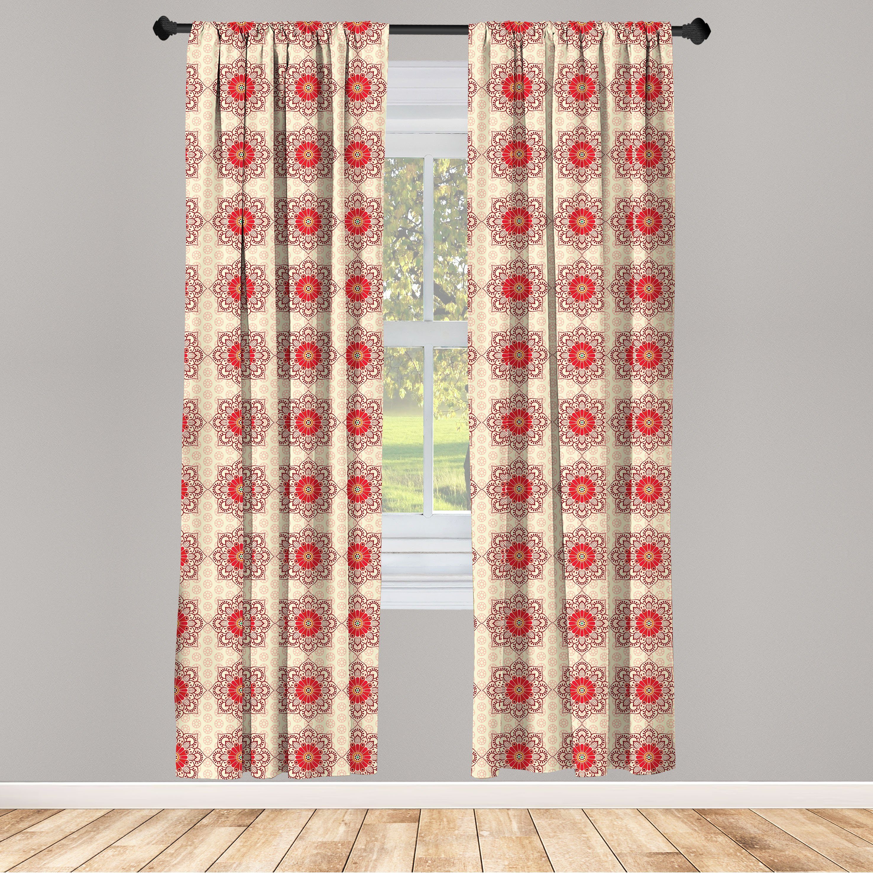 Gardine Vorhang für Wohnzimmer Schlafzimmer Dekor, Abakuhaus, Microfaser, Ethnisch Blooming Mandala Blumen