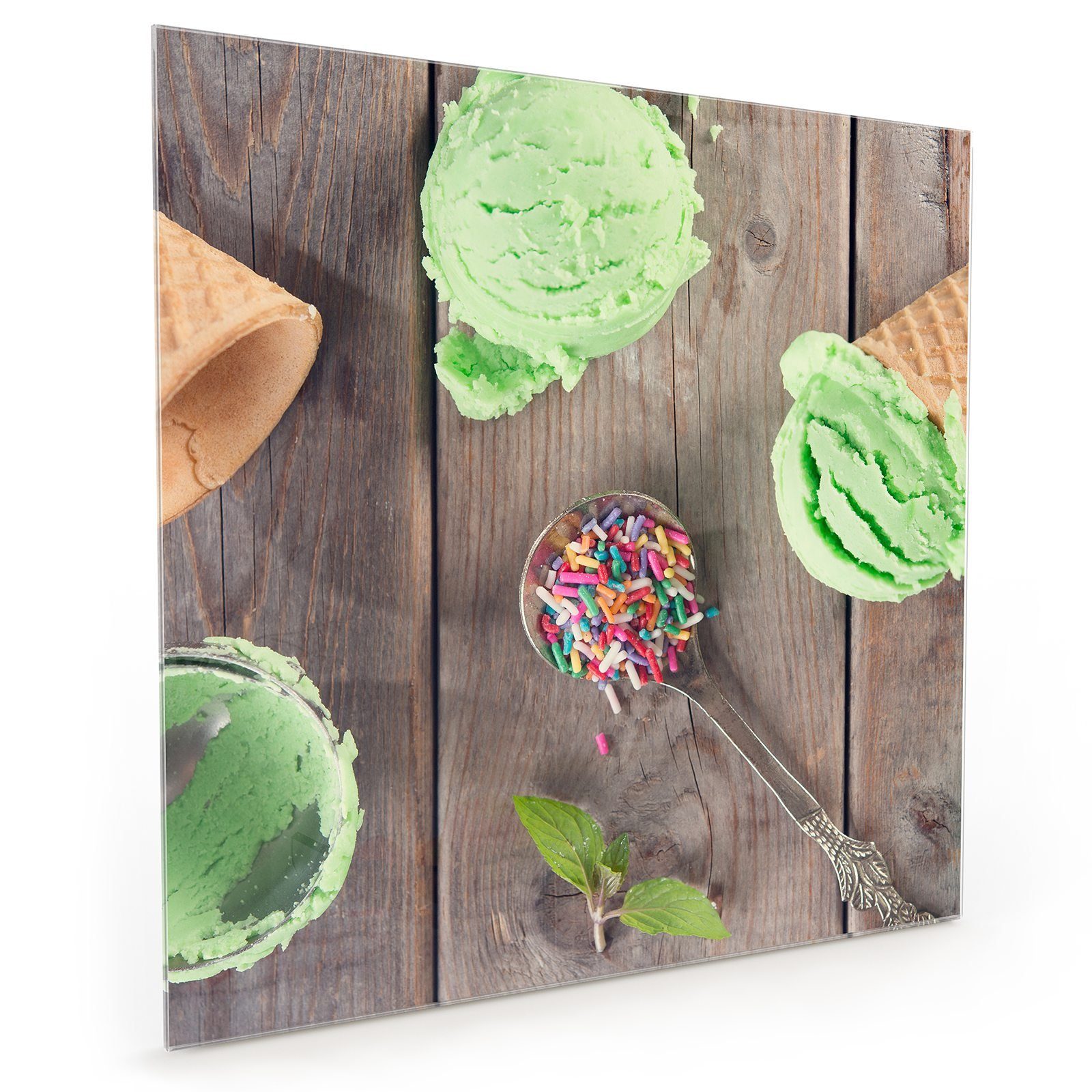 Primedeco Küchenrückwand Küchenrückwand Spritzschutz Glas mit Motiv Grüne Eiscreme