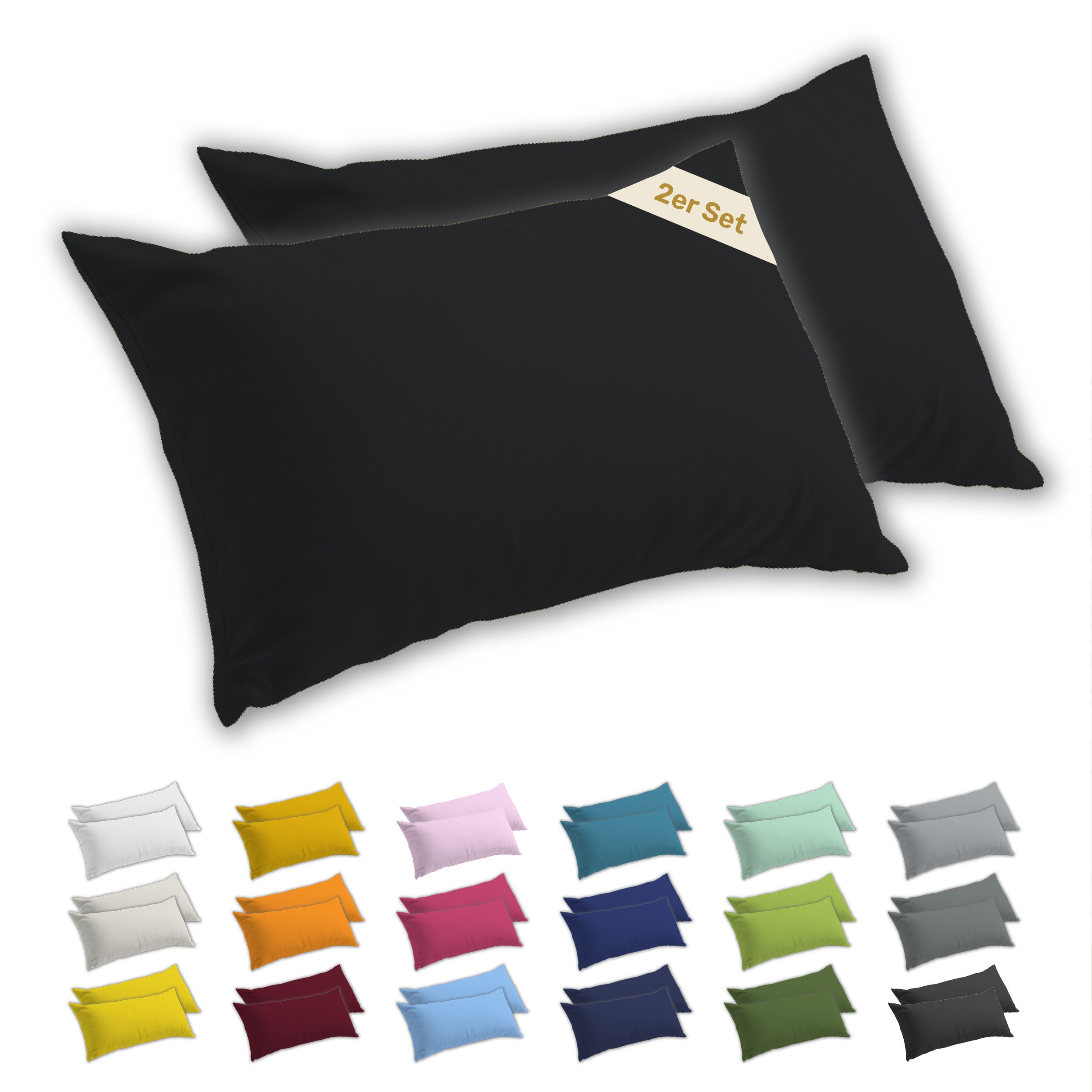 Lavea Kissenbezug 2er Set Kissenhülle Jersey, 100% Baumwolle, Kissenbezüge, (2 Stück), allergikerfreundlich - sicherer YKK-Reißverschluss - waschbar 60°C
