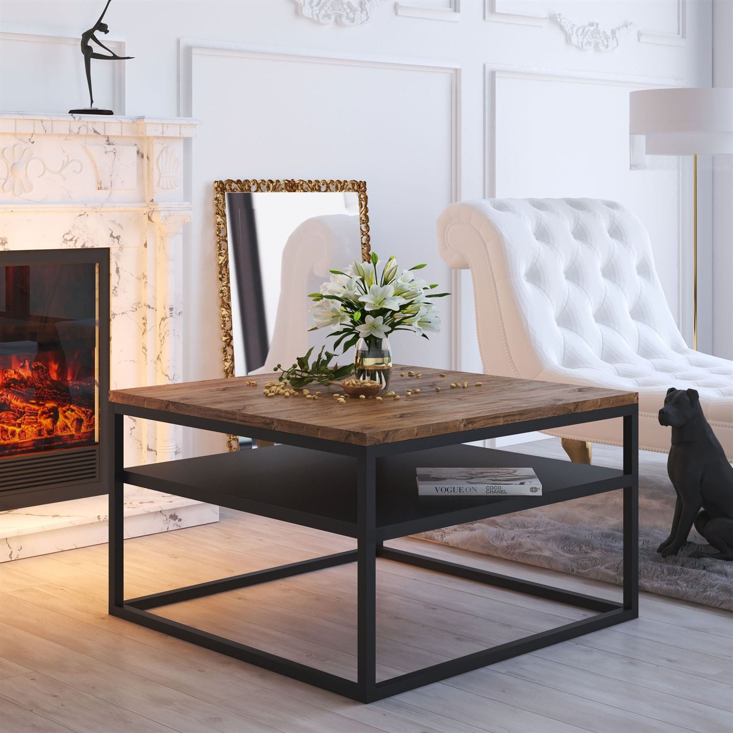 Lookway Couchtisch NOVA LOFT mit Ablage auf schwarzem Gestell (1x Tisch), B günstig online kaufen