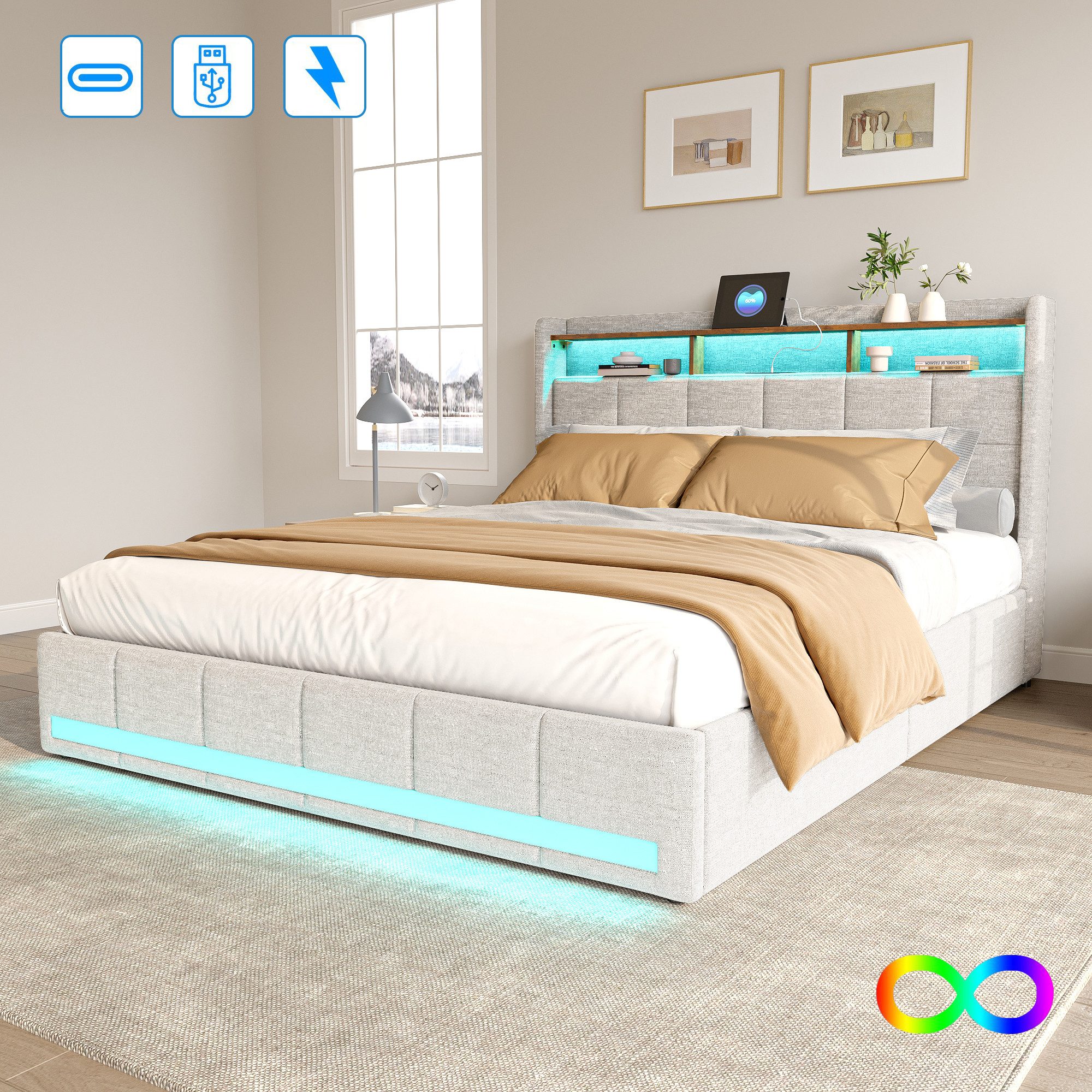 Furnishings Home Polsterbett Stauraumbett Doppelbett Jugendbett (4 Schublad günstig online kaufen