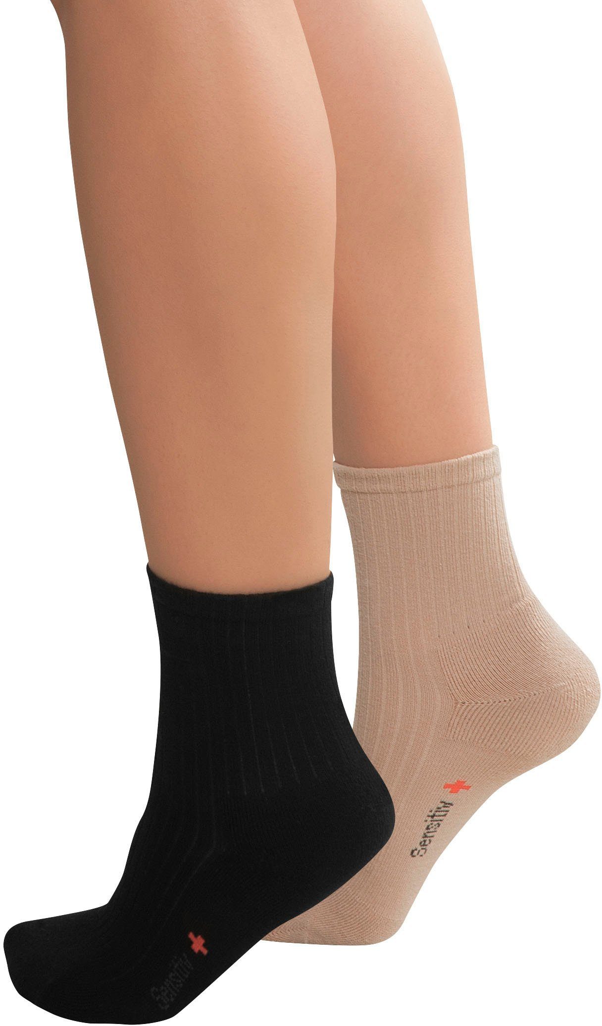 Diabetikersocken Socken Sensitiv für Fußgut beige empfindliche Füße (2-Paar)