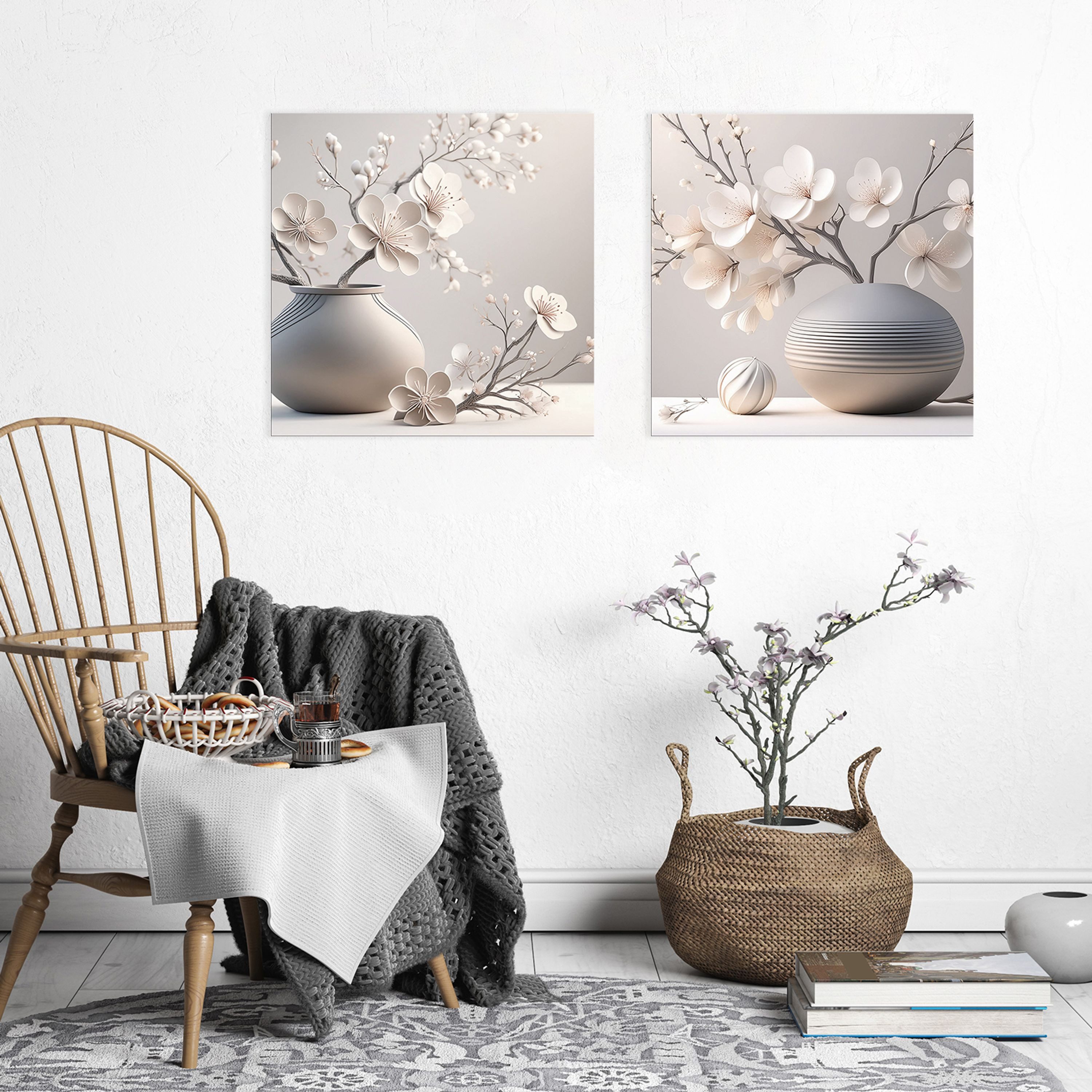 artissimo Glasbild Bild aus Glas 50x50 cm / Wandbild Quadratisch / Wanddeko modern, Stillleben: Blumen / Blüten in beige – Bild 4 von 5