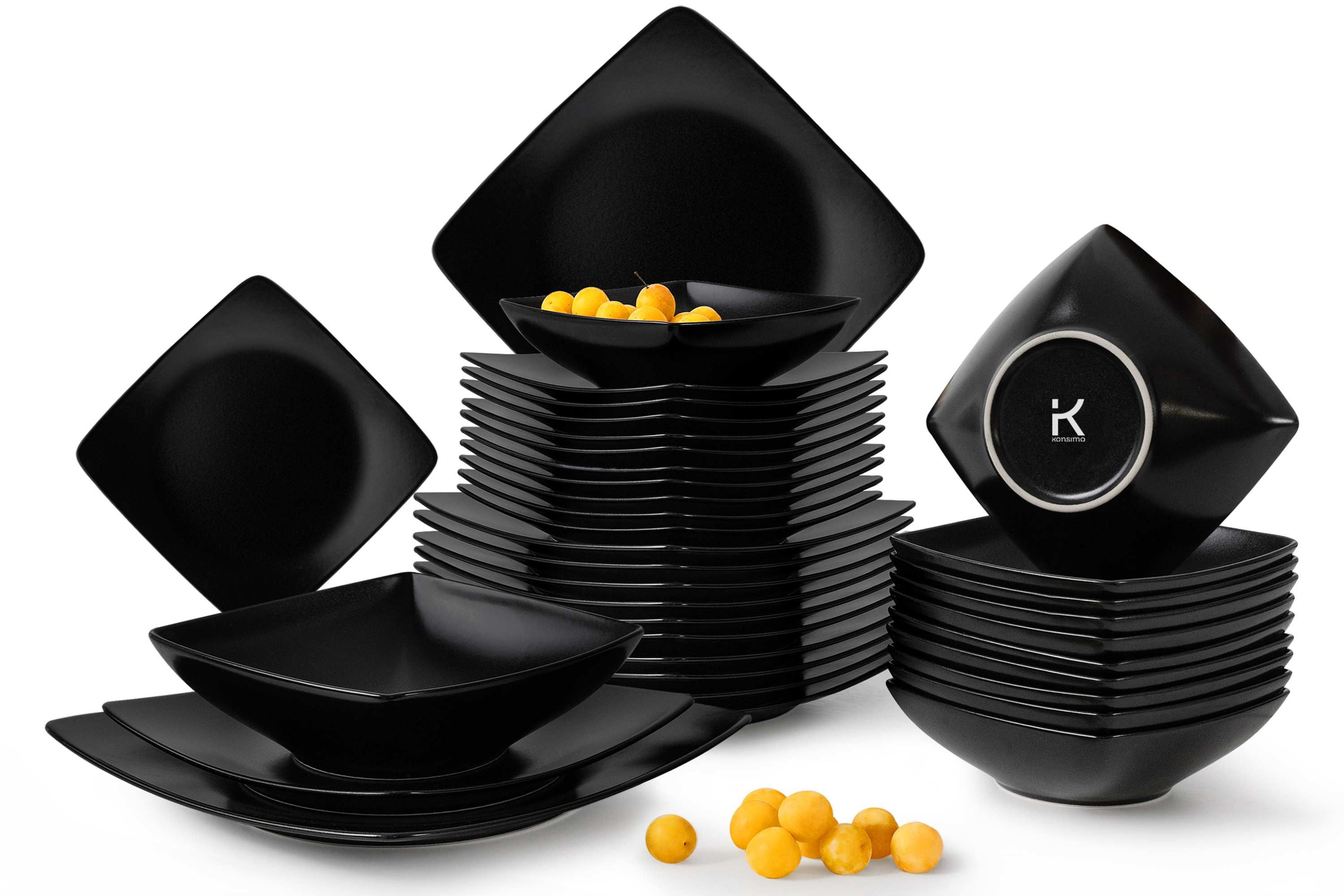 KONSIMO® Kombiservice EPIRI Tafelservice hergestellt in der EU, Modern, 12 Personen (36-tlg), 12 Personen, Keramik, quadratisch, Spülmaschinenfest Mikrowellenfest