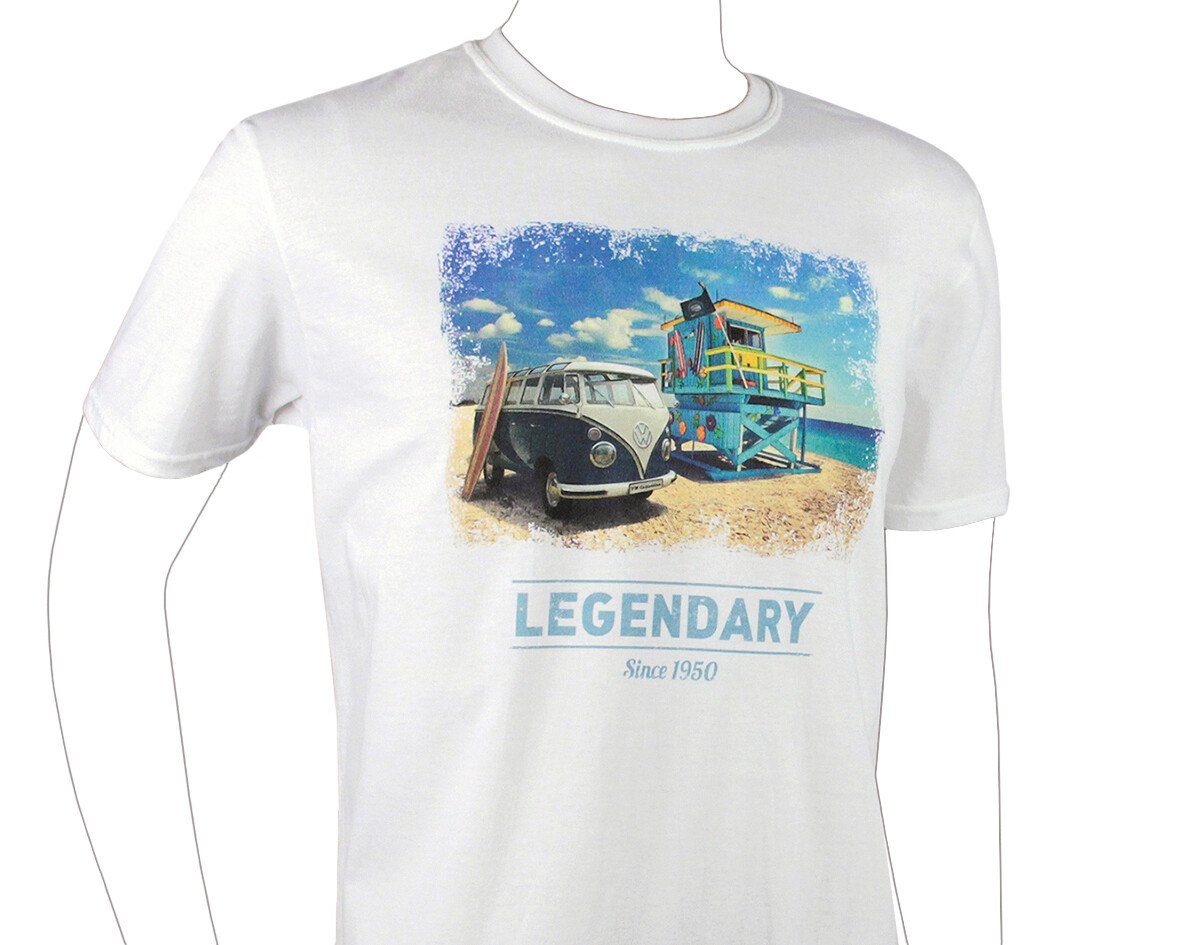 Design Collection BRISA stilvolles T-Shirt Life/Weiß VW Beachlife by Weiß Unisex Beach in Volkswagen Rundhalsshirt, Kurzarmshirt mit