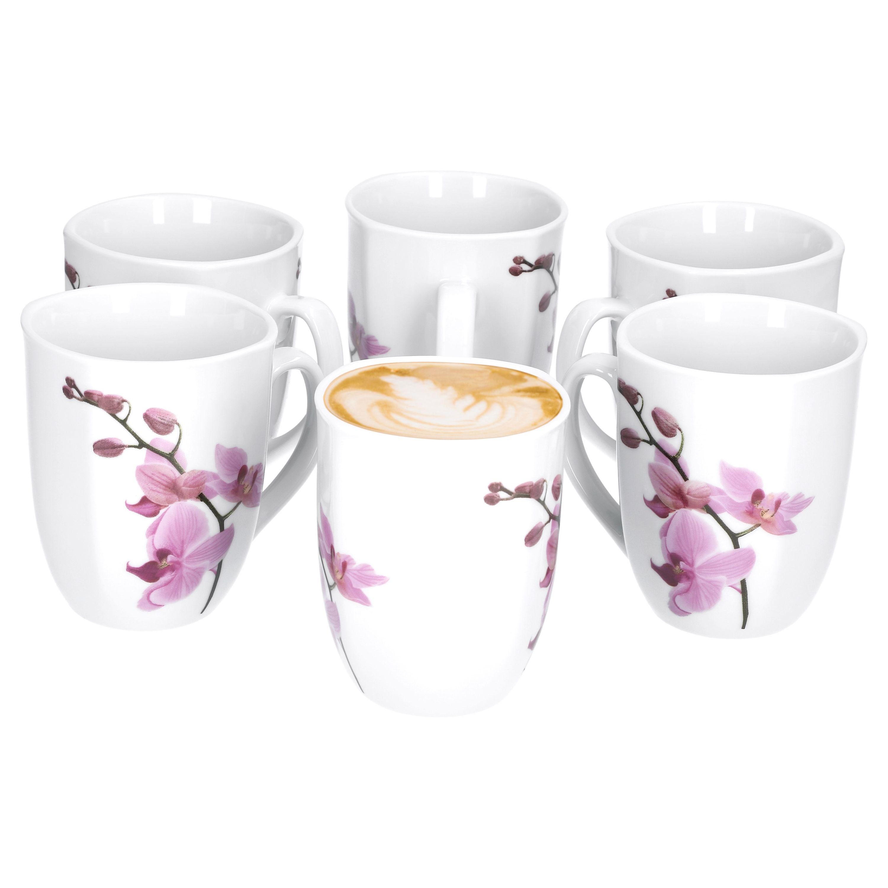 van Well Becher 6er Set Kaffeebecher Kyoto Orchidee 33cl, Porzellan