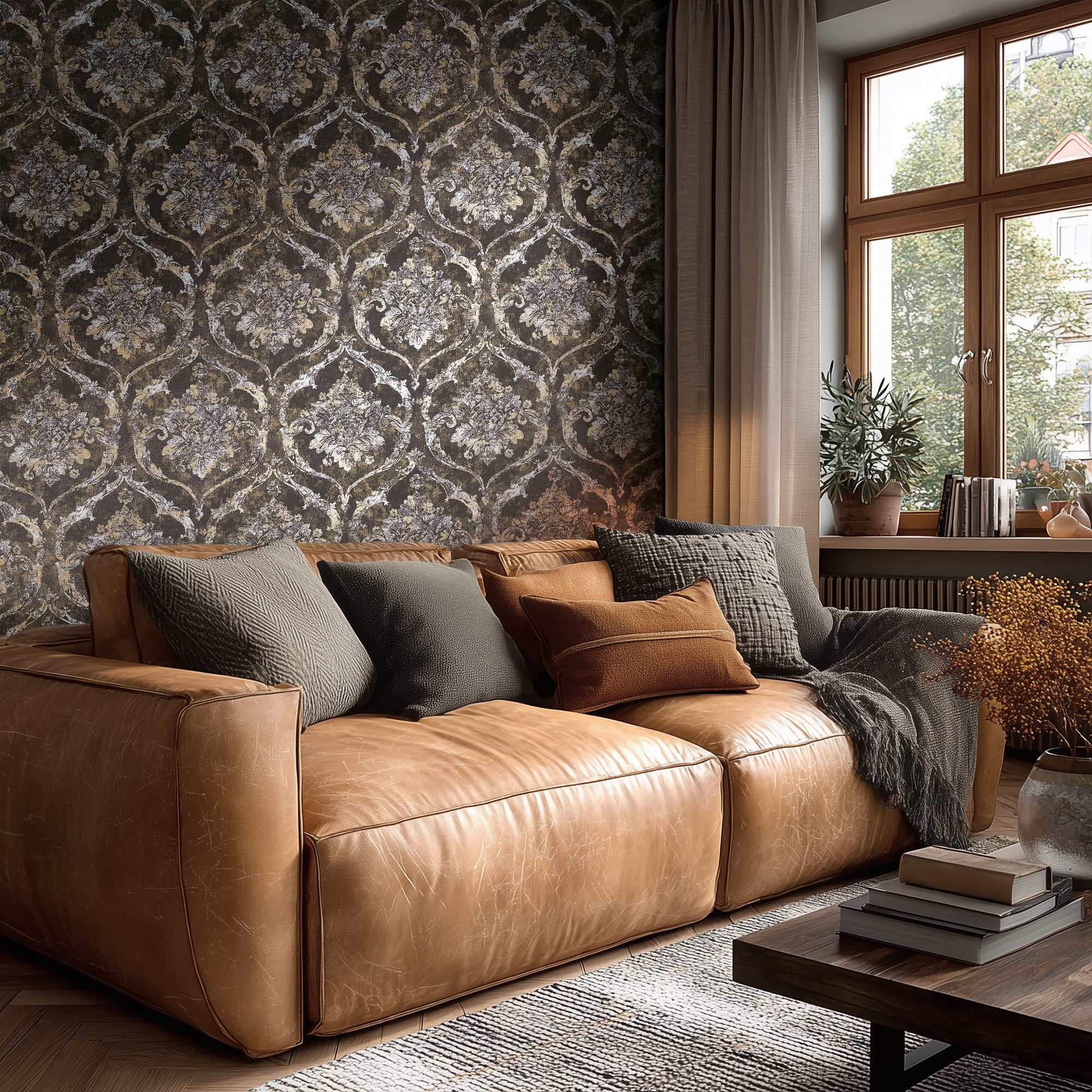 living walls Vliestapete Vibes & Styles Davide – Maison Du Temps Vliestapete, leicht strukturiert, ornamental, (1 St), Elegantes Ornamentdesign mit Vintage-Charakter und edlem Glanzeffekt