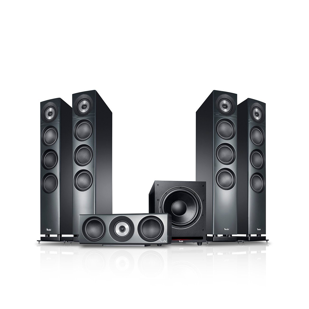 Teufel DEFINION 3 Surround Power Edition "5.1-Set" Stand-Lautsprecher (per Kabel, Wireless Subwoofer)