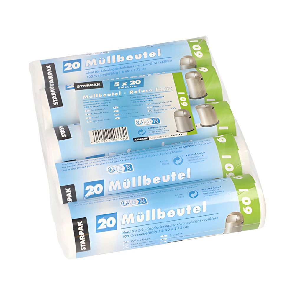 PAPSTAR Müllbeutel Müllbeutel, HDPE 60 l 72 cm x 60 cm weiss 10 my 100 Stk