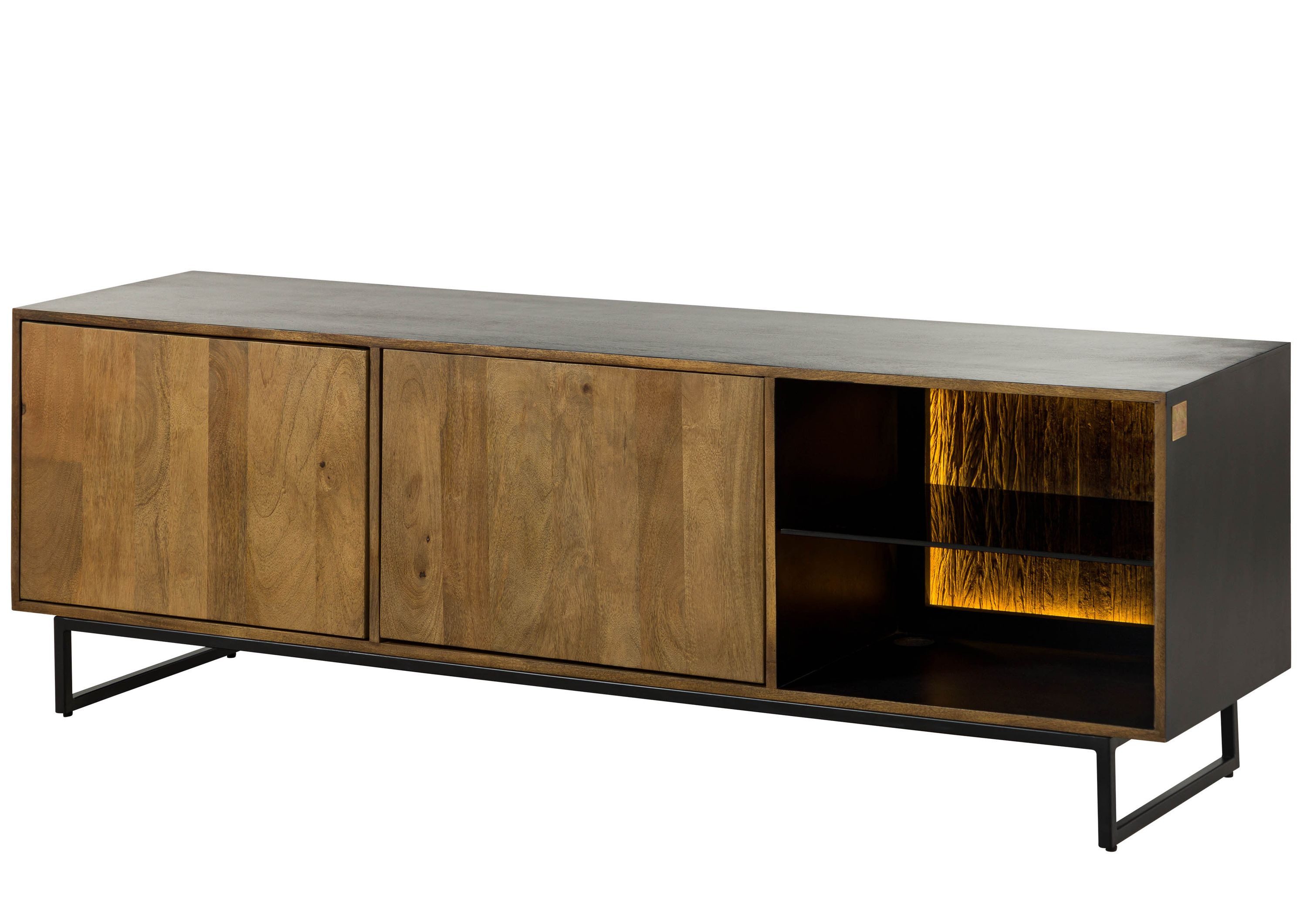 Massivmoebel24 TV-Board (Massivholz), Mango / Altholz 180x47x60 schwarz / natur lackiert DAVIS #10