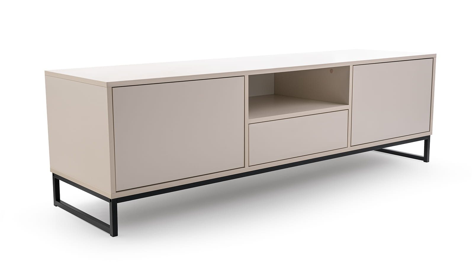 thematys Lowboard TV-Schrank Genua für Wohnzimmer im industriellen Loft-Stil, (modernes Lowboard mit 5 Türen und Schublade, Push-to-Open-System, matte Oberflächen), aus 16 mm Laminat mit PVC-Kanten, schwarze Metallbeine