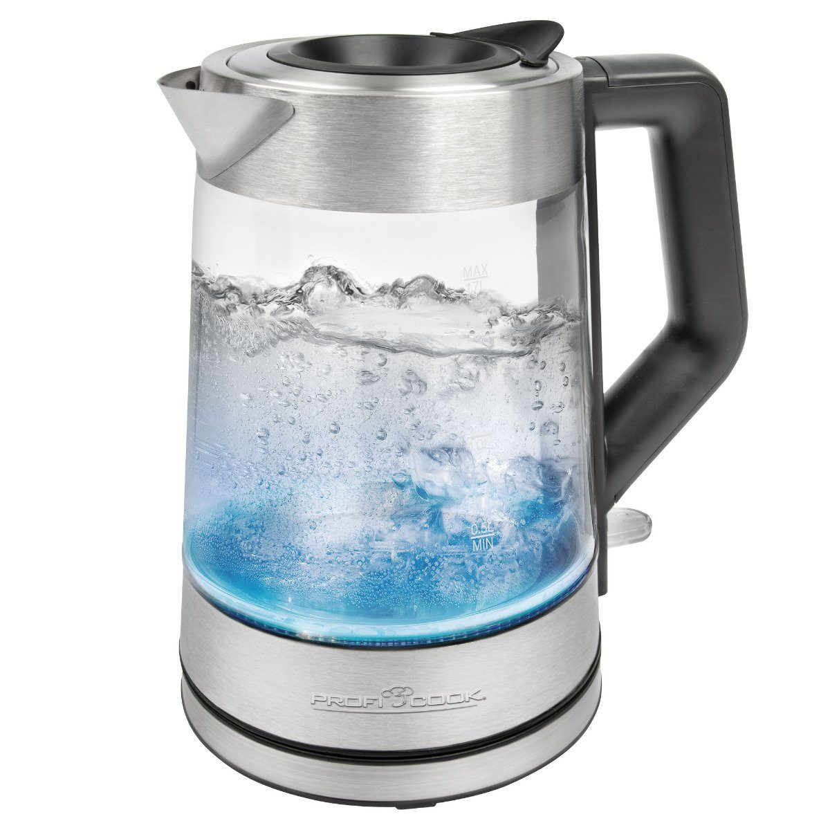 ProfiCook Wasserkocher PC-WKS 1190 G, Wasserkocher mit bunter Beleuchtung 1,7L Füllmenge