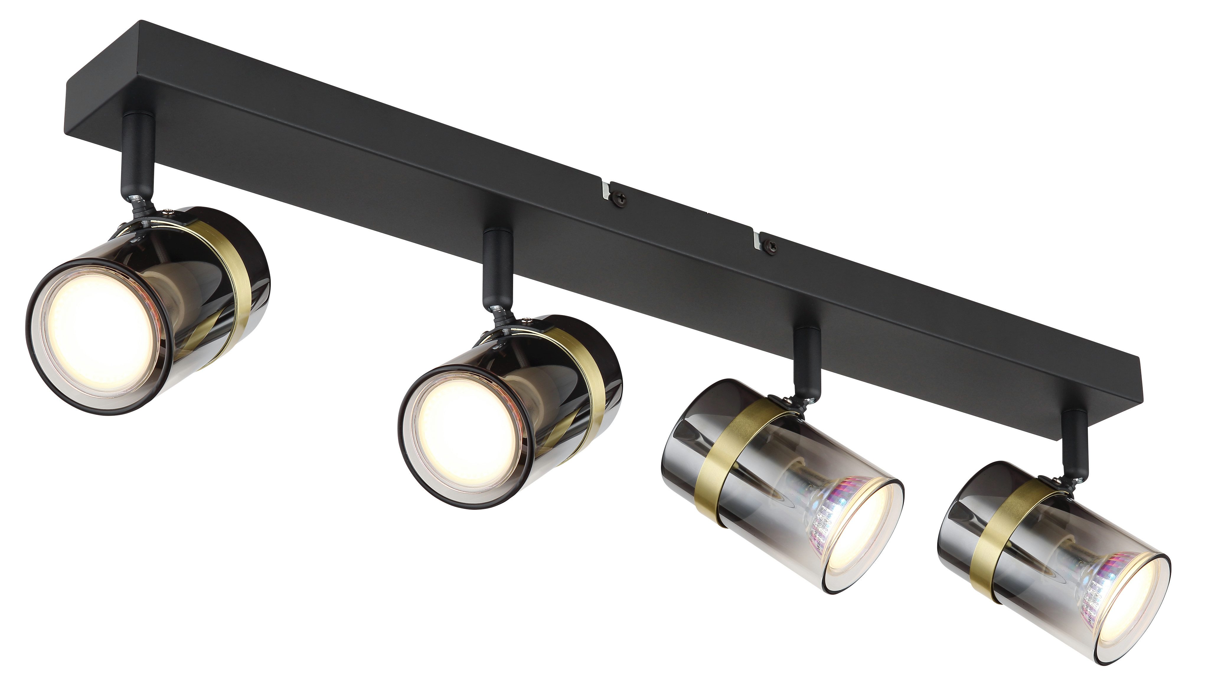 GLOBO LIGHTING Deckenstrahler TRABBY, ohne Leuchtmittel, Deckenspot/schwarz/Glas rauchfarben/messingfarben/Flur/Wohnzimmer