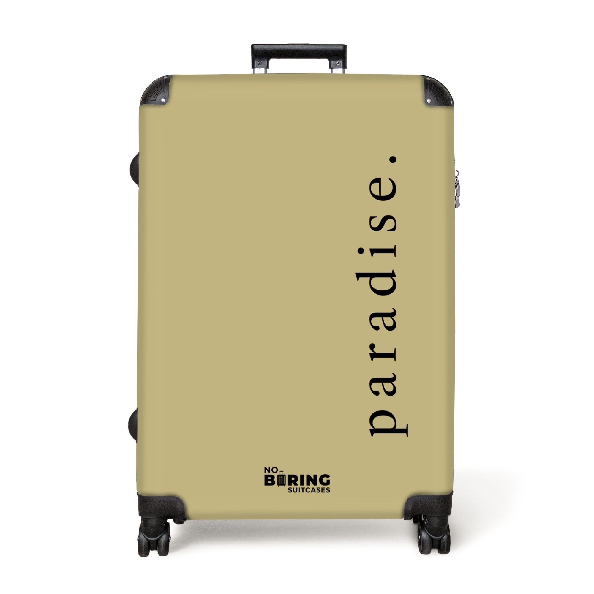 NoBoringSuitcases.com© Hartschalen-Trolley Grün mit Zitat 'Paradies' günstig online kaufen