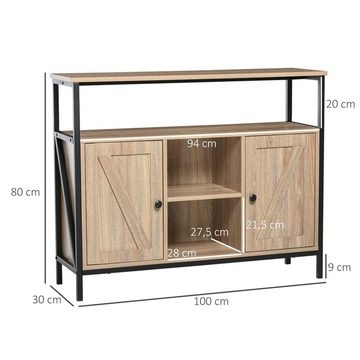 HOMCOM Küchenbuffet Sideboard im Industriedesign, 2 Schränke, 2 Regale. 1 Ablagefach