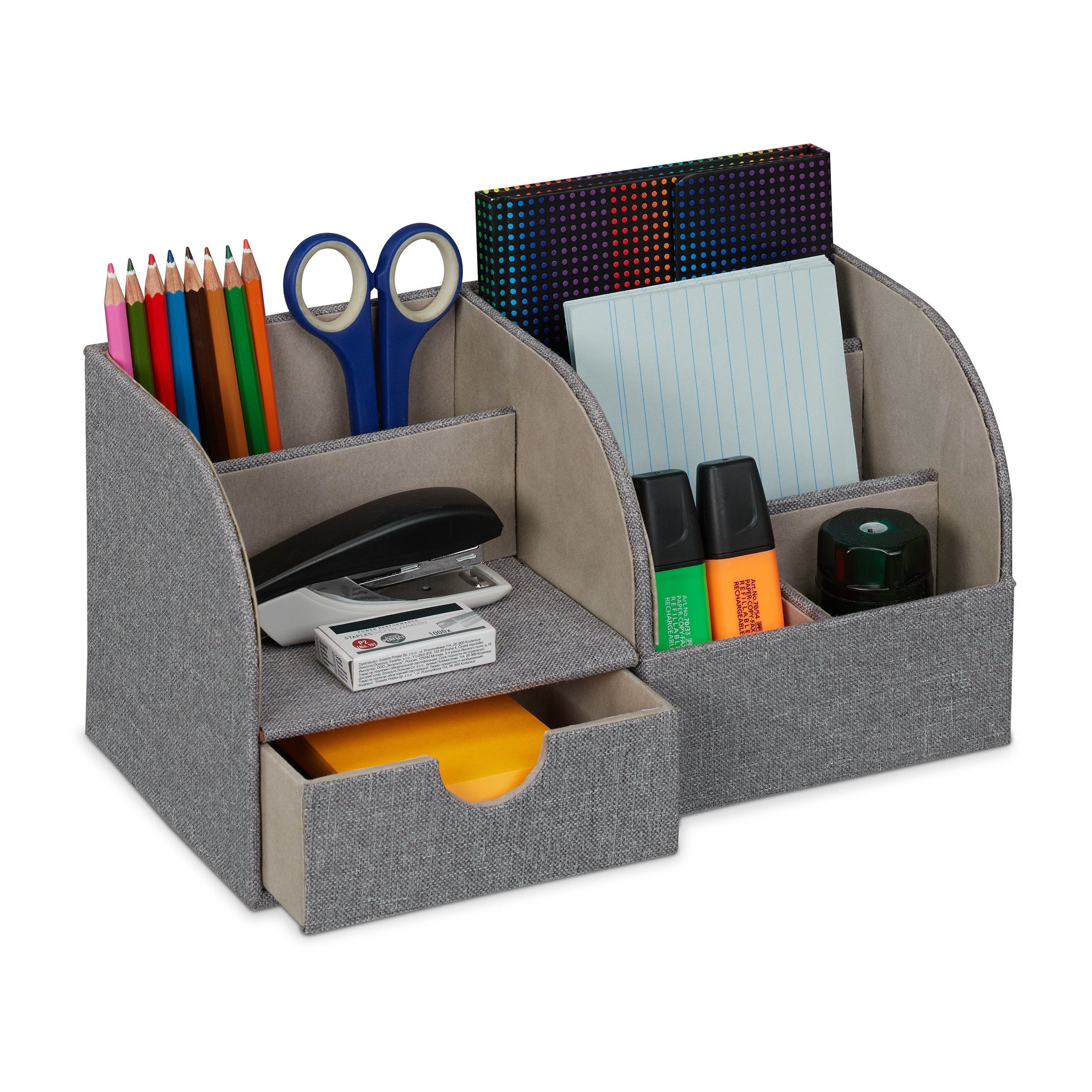 relaxdays Organizer Schreibtisch Organizer Leinenoptik