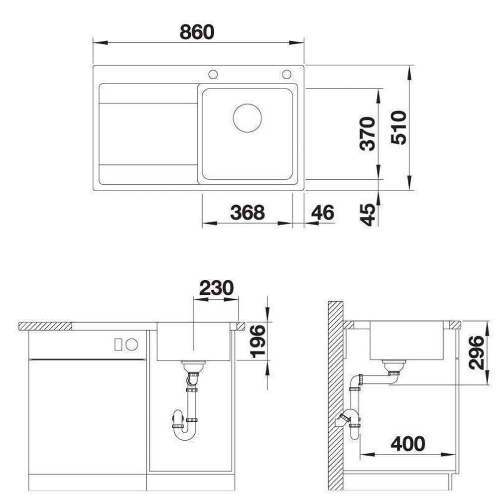 DIVON S-IF Blanco cm 86/51 BLANCO Seidenglanz, Ablauf, InFino 45 II Edelstahl Edelstahlspüle