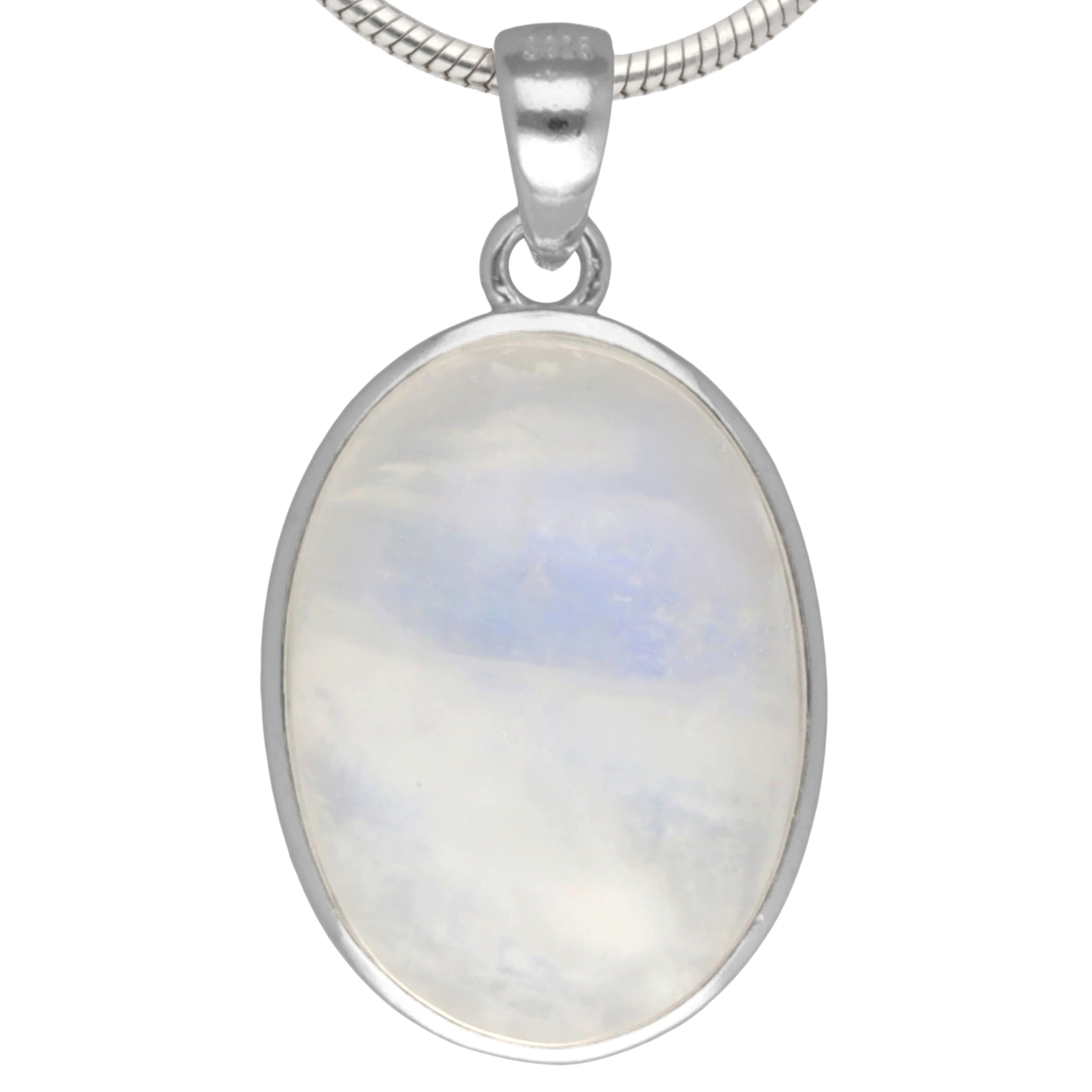Lebensquelle Plus Kettenanhänger Regenbogen Mondstein Anhänger (oval) in Silber gefasst