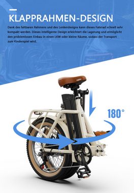 Fangqi E-Bike 20Zoll Klappelektrofahrrad,E-BIKE,MBT,48V/17AH Akku, SHIMANO 7Gang, Kettenschaltung, 250W Heckmotor, 816 Wh Nabendynamo, (E-Bike, geeignet für 160-200cm, mit Gepäcträger, Scheinwerfer, Schutzbleche, 3-Gang-Multifunktions-LCD-Display mit Bluetooth, Intelligente Elektrofahrzeuge für Männer und Frauen, Reichweite 100 km), Zusammenklappbar,geringer Energieverbrauch, leicht und flexibel,unisex