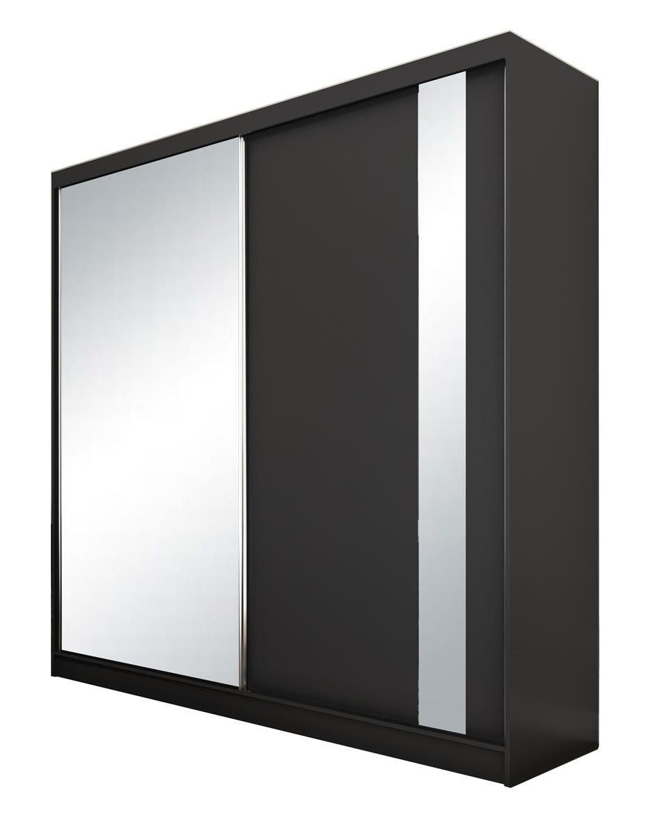 Schwarz cm, Compleo Schwebetürenschrank Garderobe Kleiderschrank, Spiegel, Modern SANDY 200 mit