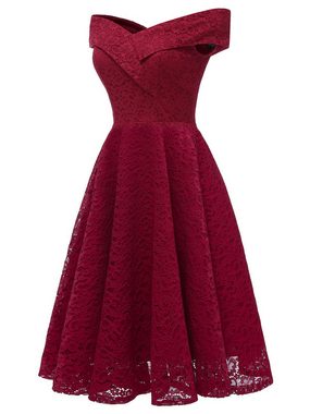 B.X Abendkleid schulterfreies Abendkleid mit Chiffon Spitzen Maxikleid Partykleid Damen Fit-and-Flare-Kleid mit Spitze A-Linie Swing-Kleid Cocktailkleid