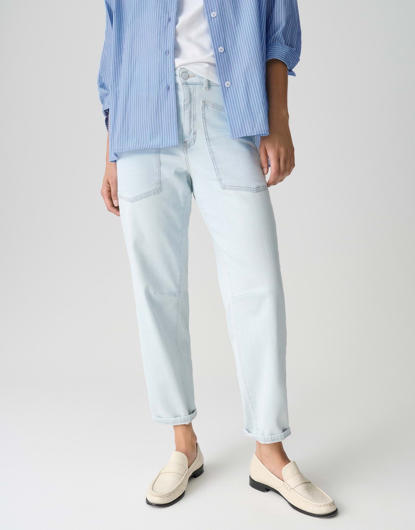 OPUS PANTS Relax-fit-Jeans MELLY BREEZE mit Powerstretch Mid Rise Aufgesetzte Taschen mit modischem Statement