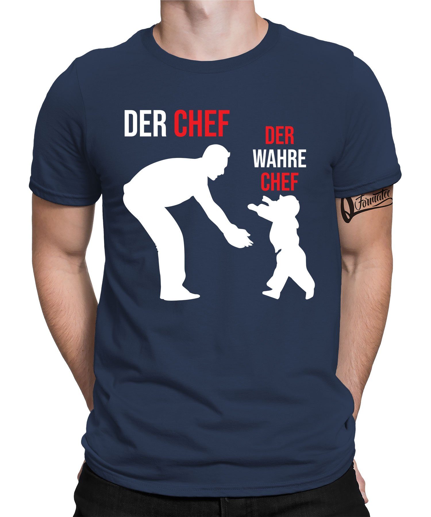 Quattro T-Shirt Navy Der (1-tlg) Herren Vater Chef Formatee Vatertag Blau Kurzarmshirt Papa wahre -