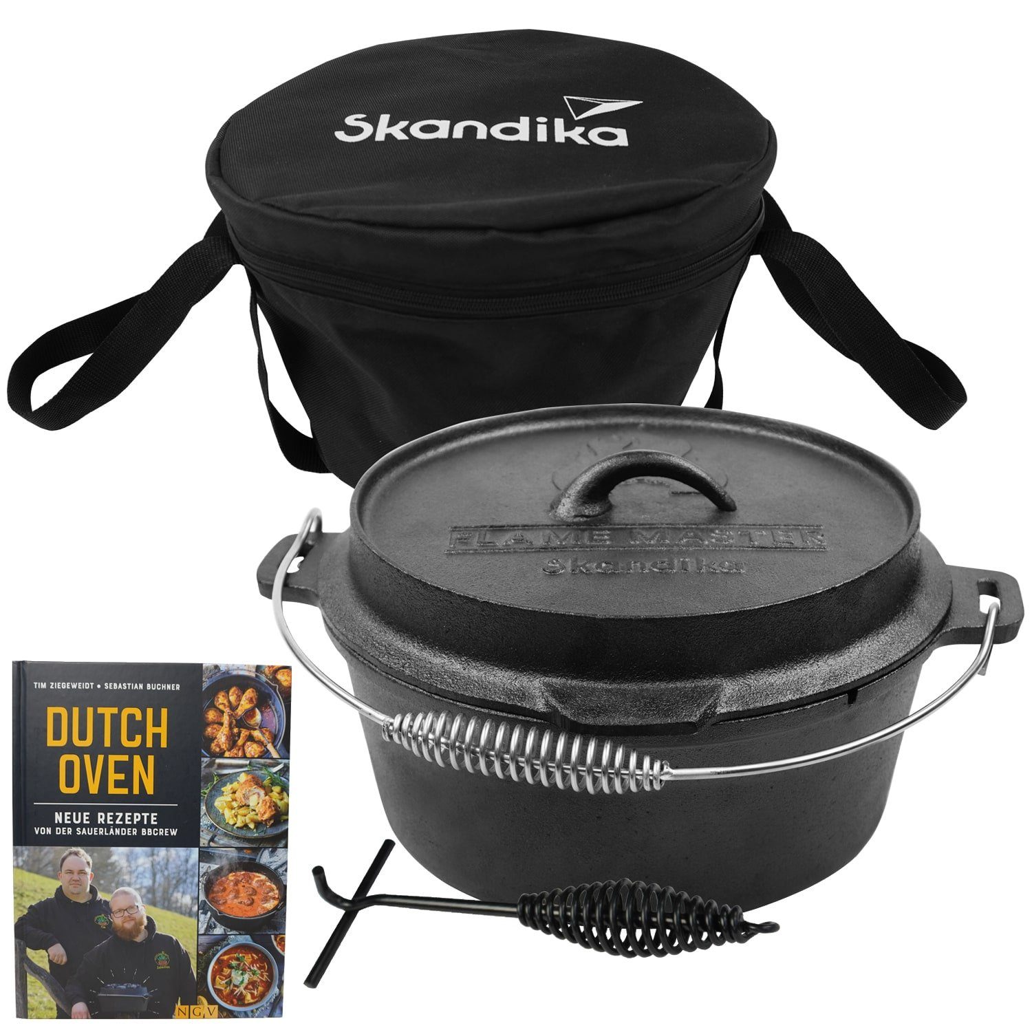 Grilltopf Gusseisen Füße, Grillen), 7,1 ohne Master, Skandika Oven Topf Camping, Gusseisen Outdoor, Multifunktionsdeckel, BBQ, (robust, voreingebrannt, Angeln, Festival, Flame Dutch Liter,