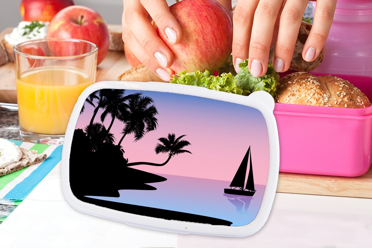 - Strand Snackbox, für Brotdose Palme (2-tlg), - Kunststoff Brotbox Schatten, rosa Erwachsene, Kunststoff, - Boot MuchoWow Mädchen, Lunchbox Kinder,