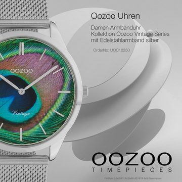 OOZOO Quarzuhr Oozoo Damen Armbanduhr silber Analog, Damenuhr rund, mittel (ca. 38mm) Edelstahlarmband, Fashion-Style