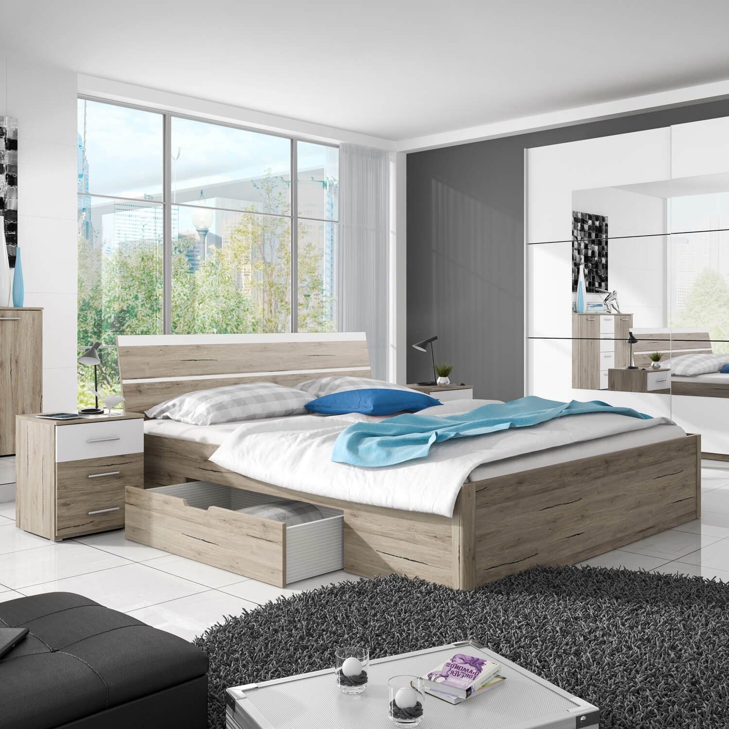 Helvetia Schlafzimmer-Set Bilbao, 160x200cm Eiche Sanremo weiß