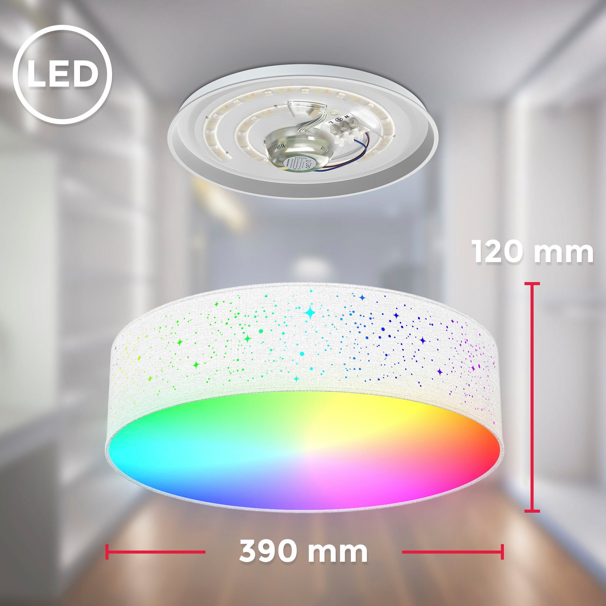 WiFi Farbwechsel Deckenleuchte inkl. APP-Steuerung, B.K.Licht LED Ø39cm fest integriert, LED und Home, iOS+Andorid, BK_SD1476 RGB-CCT Lichteffekte, Smart Deckenlampe, Fernbedienung,