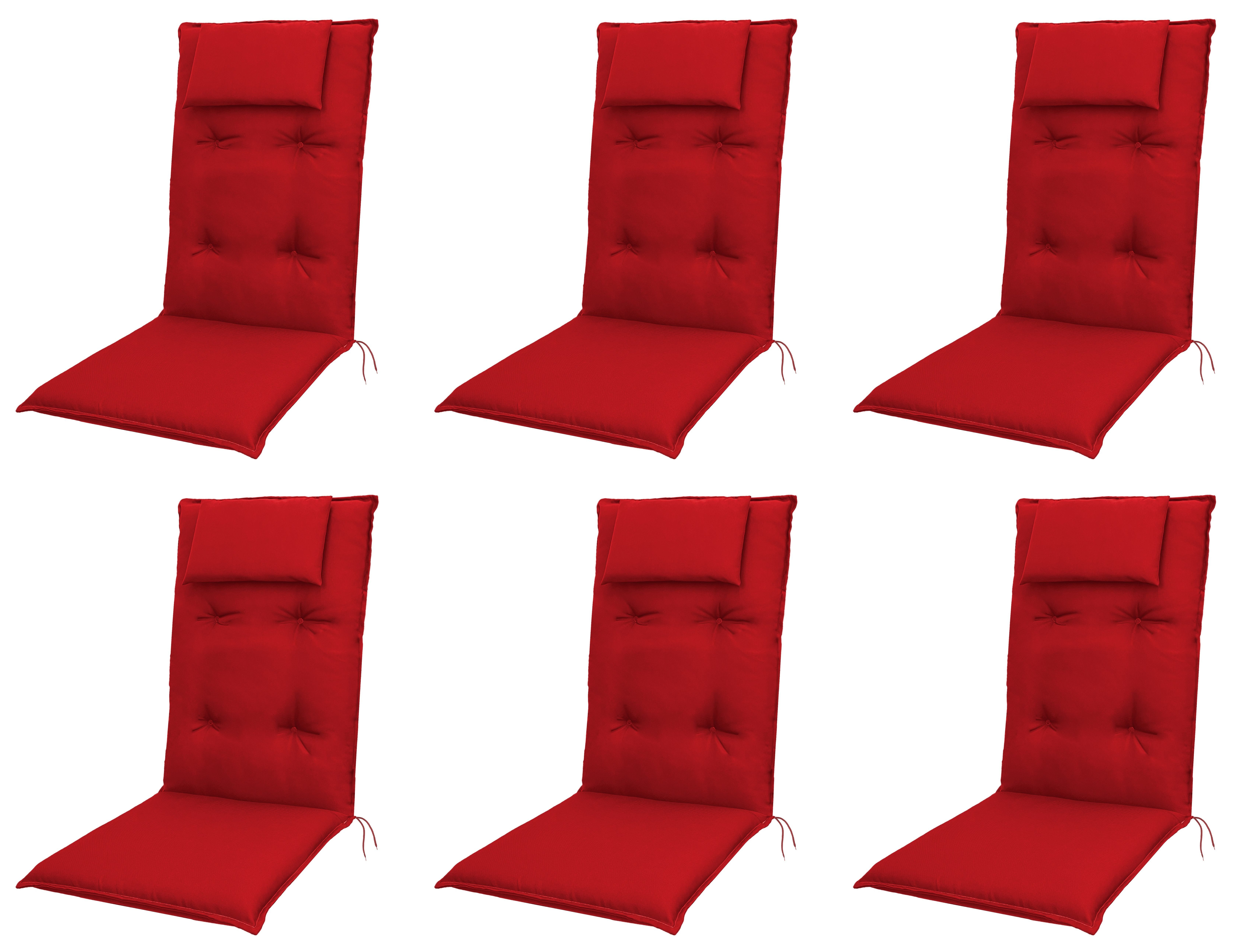 doppler® Hochlehnerauflage 6 er Set 8833 rot Gartenstuhl Подушечки Kissen Polster für Hochlehner, (Spar-Set, 6 St., 6 Подушечки), UV-beständig für Hochlehner-Stühle