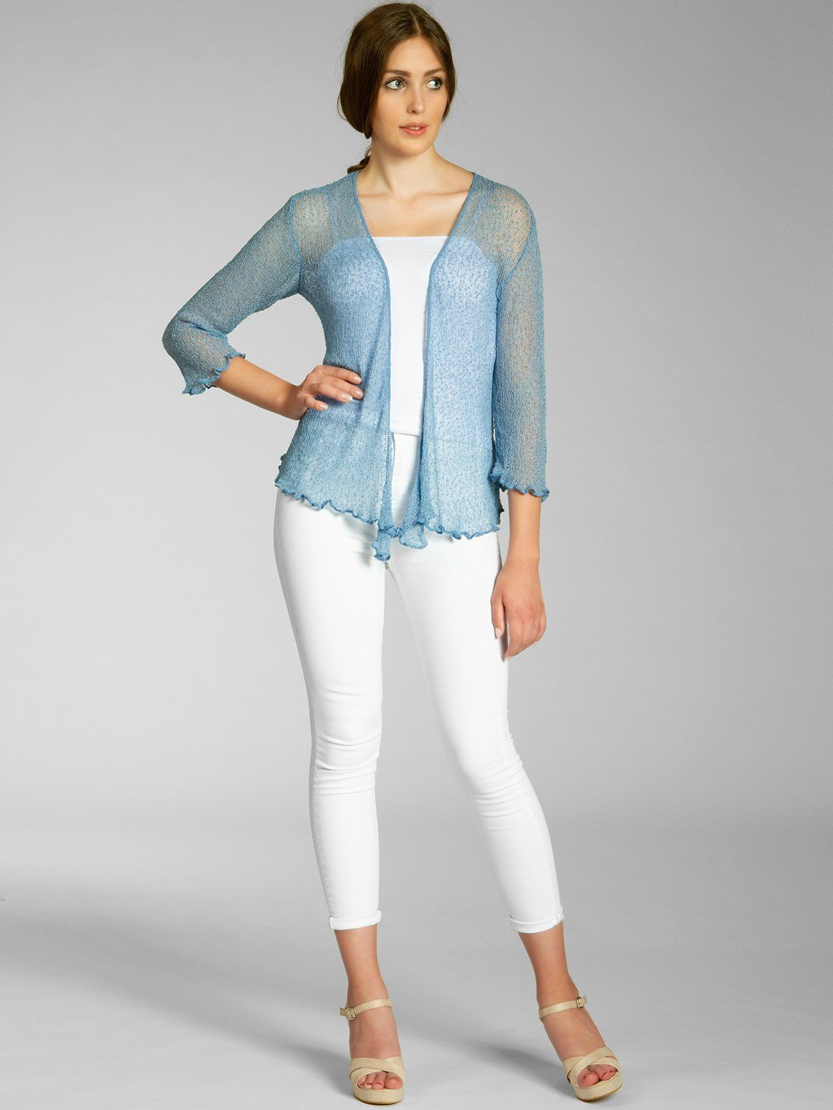 Caspar Strickjacke STJ022 angenehm leichter Damen Sommer Bolero mit 3/4 Arm